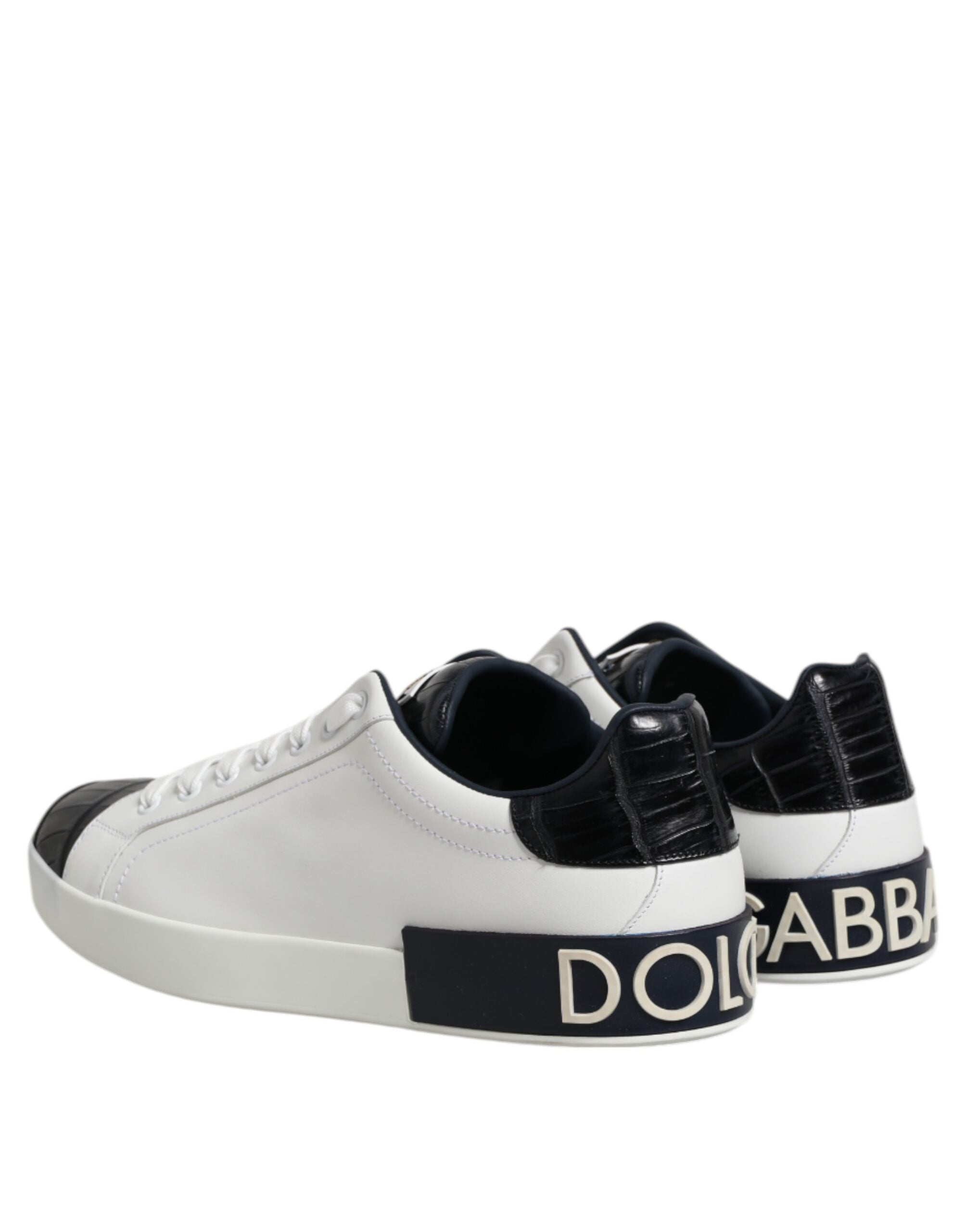 Dolce & Gabbana White Black Leather Portofino Sneaker Shoes - ACCEXO