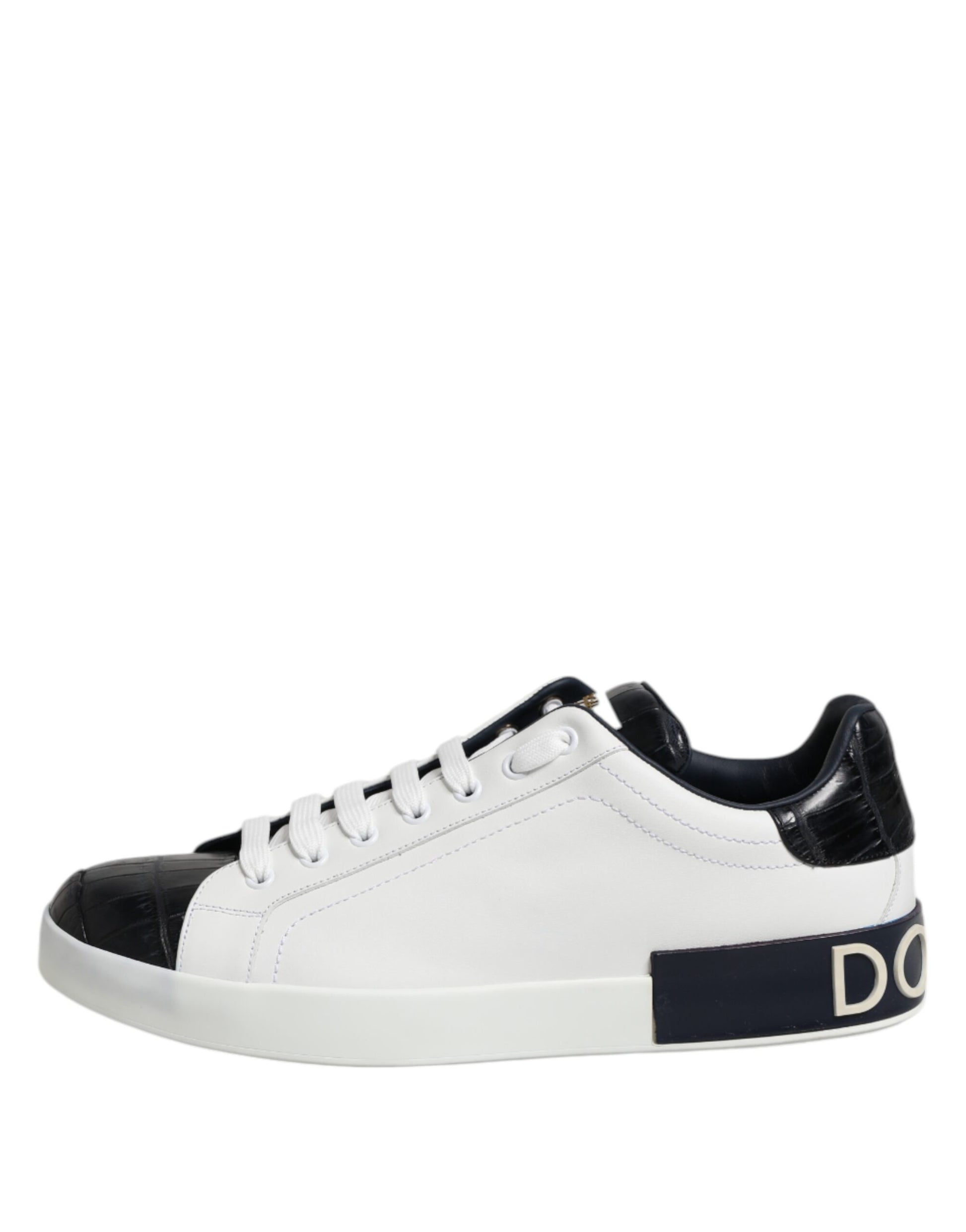 Dolce & Gabbana White Black Leather Portofino Sneaker Shoes - ACCEXO
