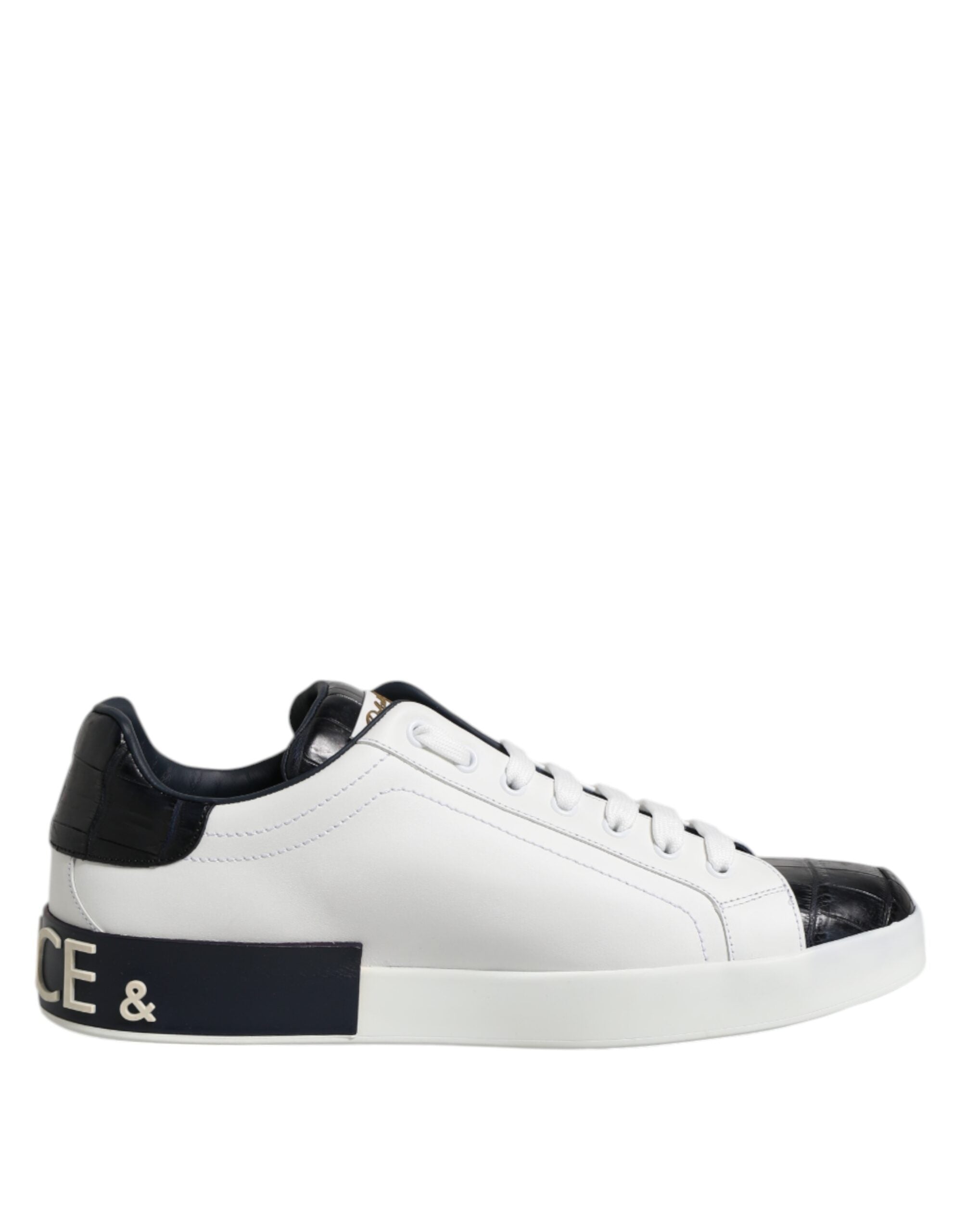 Dolce & Gabbana White Black Leather Portofino Sneaker Shoes - ACCEXO Main image