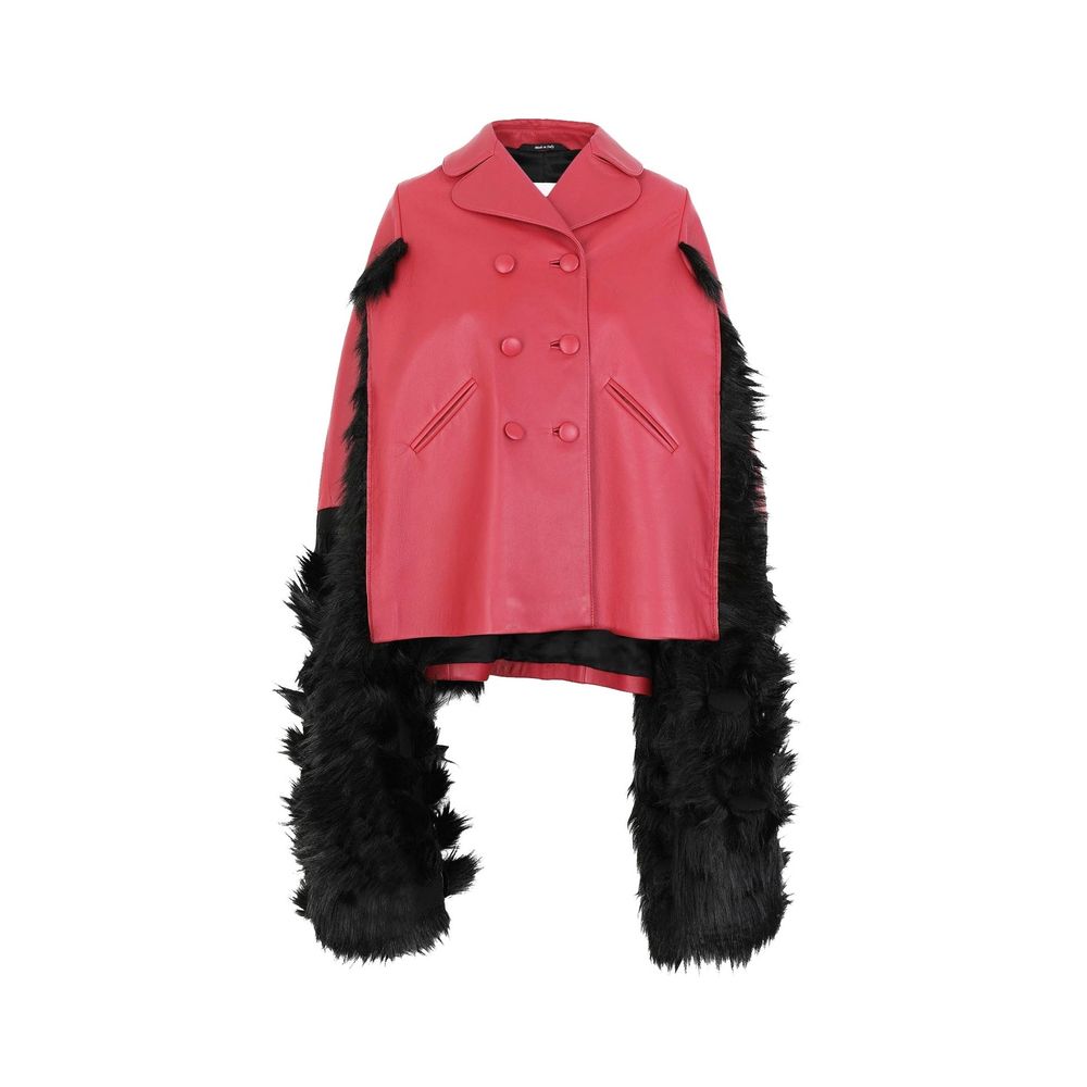 Maison Margiela Faux Fur Trimmed Leather Cape Jacket - ACCEXO