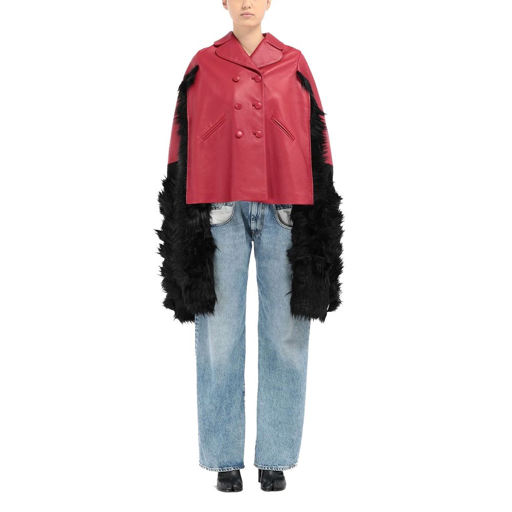 Maison Margiela Faux Fur Trimmed Leather Cape Jacket - ACCEXO