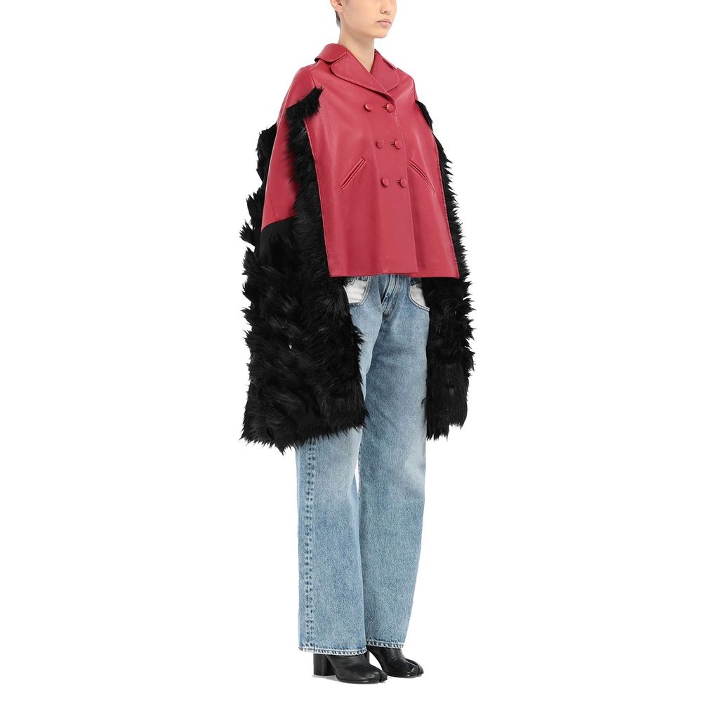 Maison Margiela Faux Fur Trimmed Leather Cape Jacket - ACCEXO