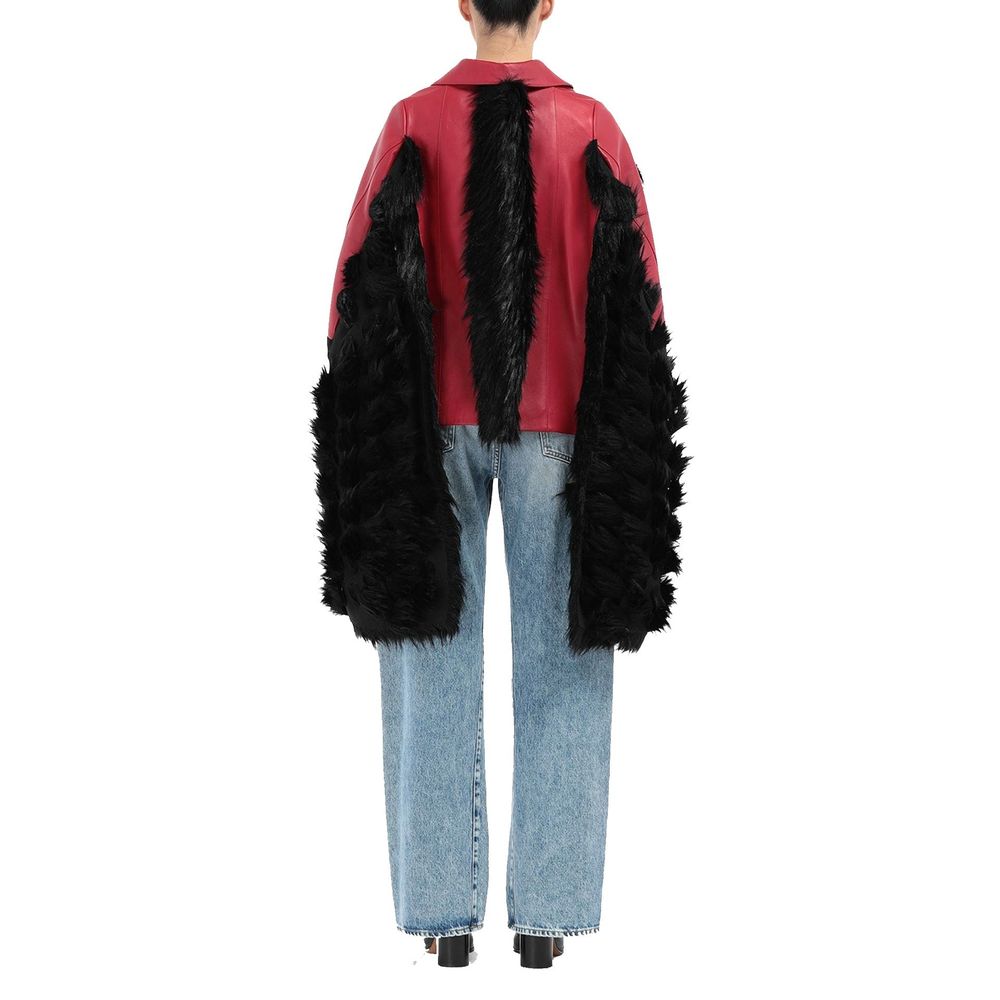 Maison Margiela Faux Fur Trimmed Leather Cape Jacket - ACCEXO