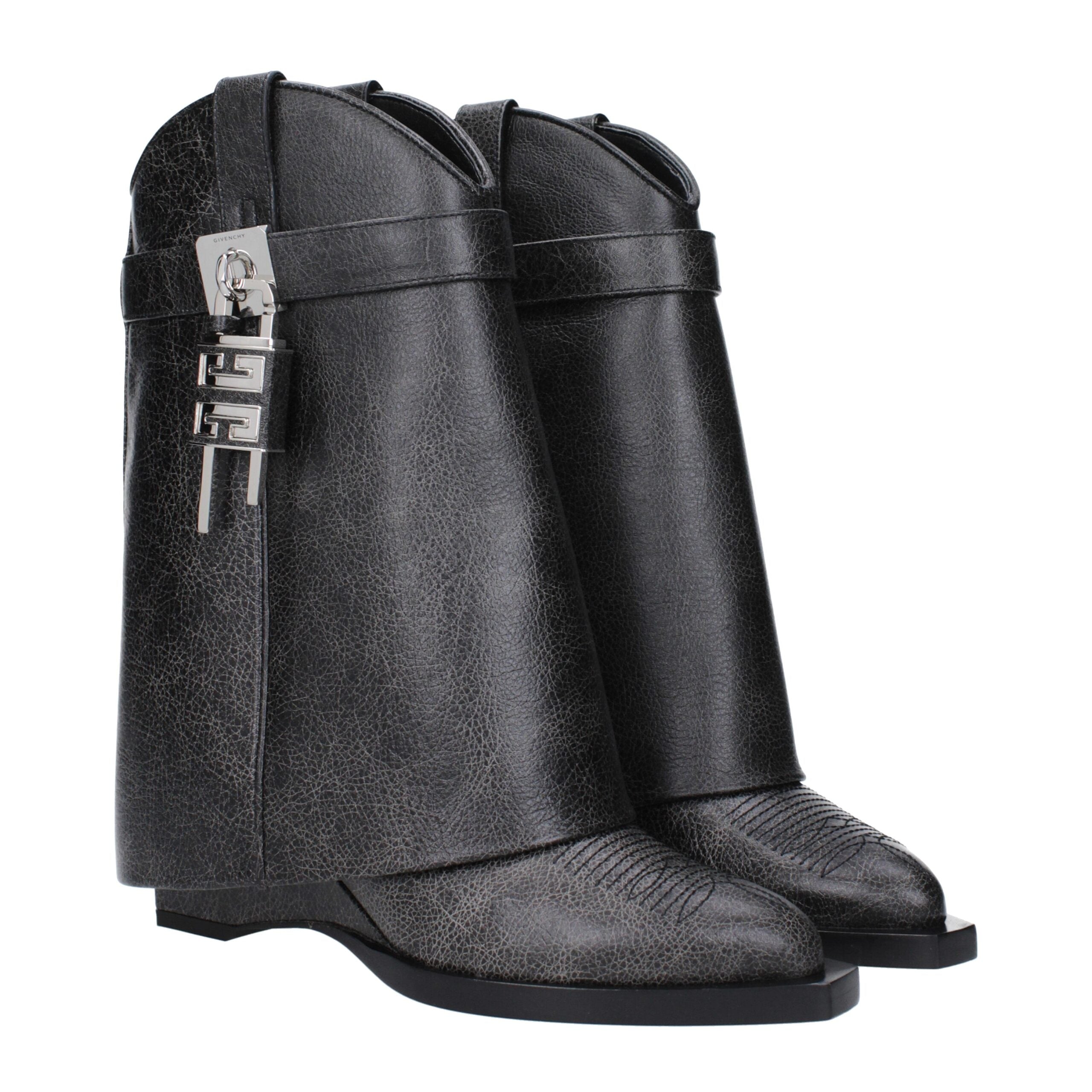 Givenchy Shark Lock Cowboy Black Leather Ankle Boots
