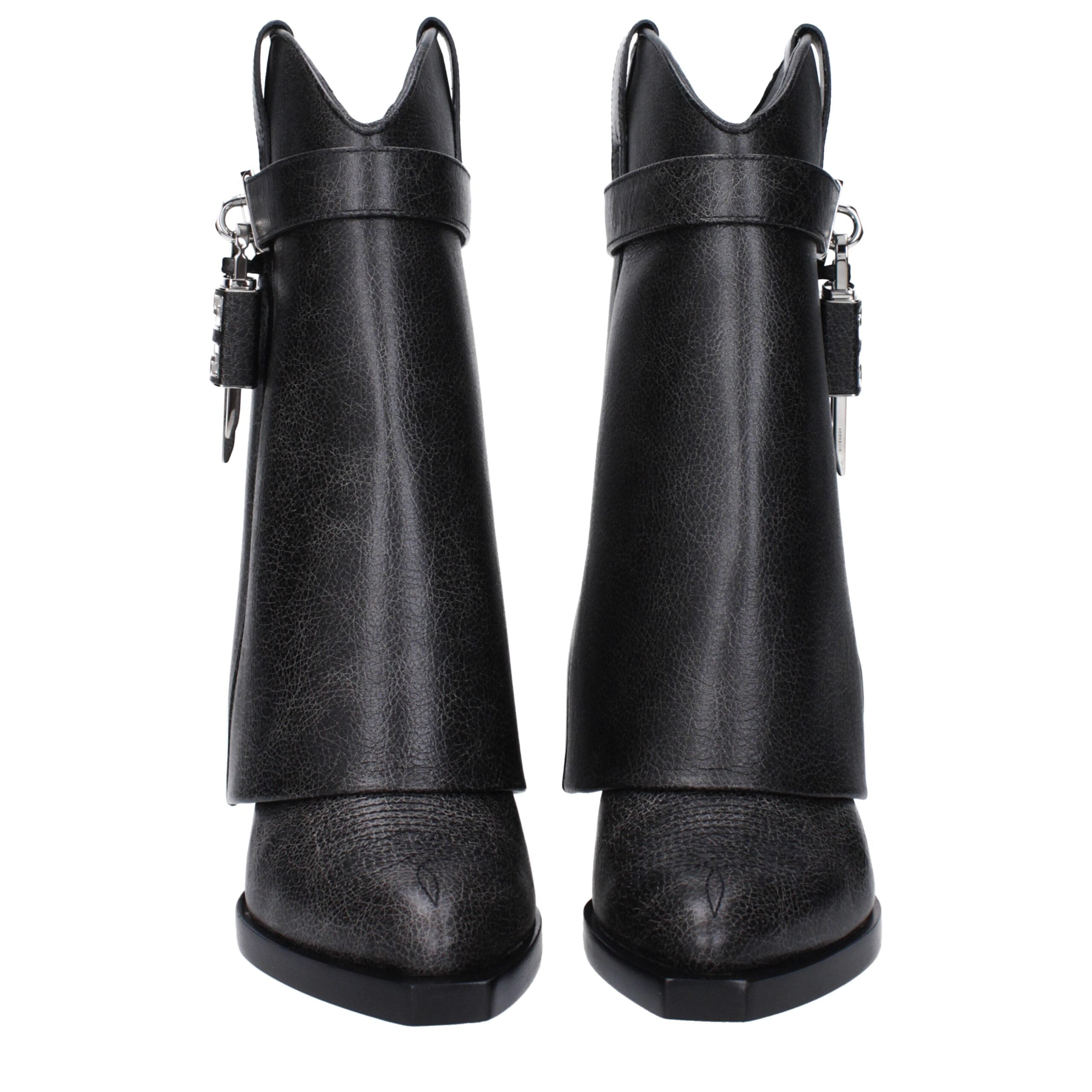 Givenchy Shark Lock Cowboy Black Leather Ankle Boots