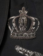 Dolce & Gabbana Black Bee Crown Embellished Suit Coat Blazer
