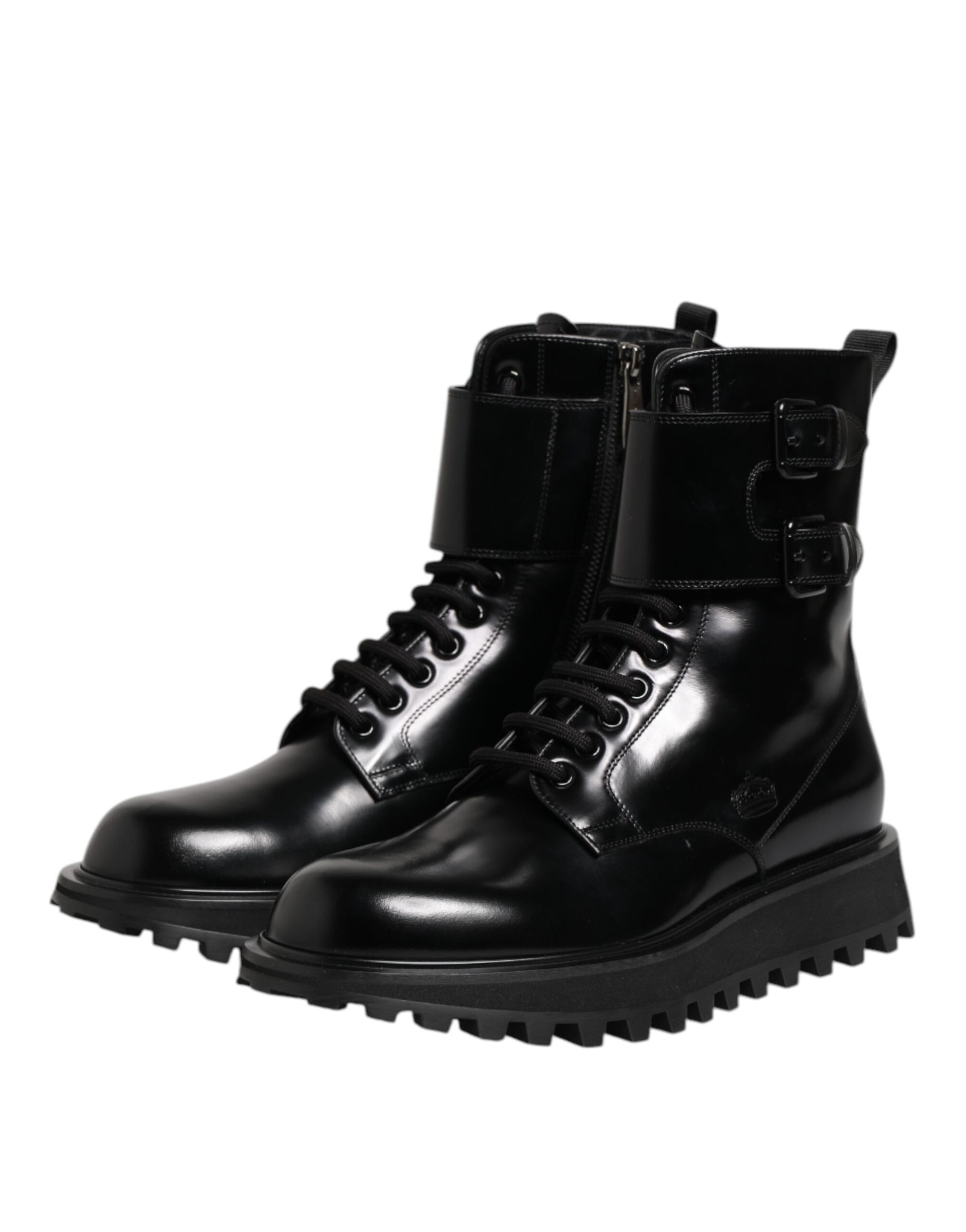 Dolce & Gabbana Black Leather Lace Up Mid Calf Boots Shoes - ACCEXO