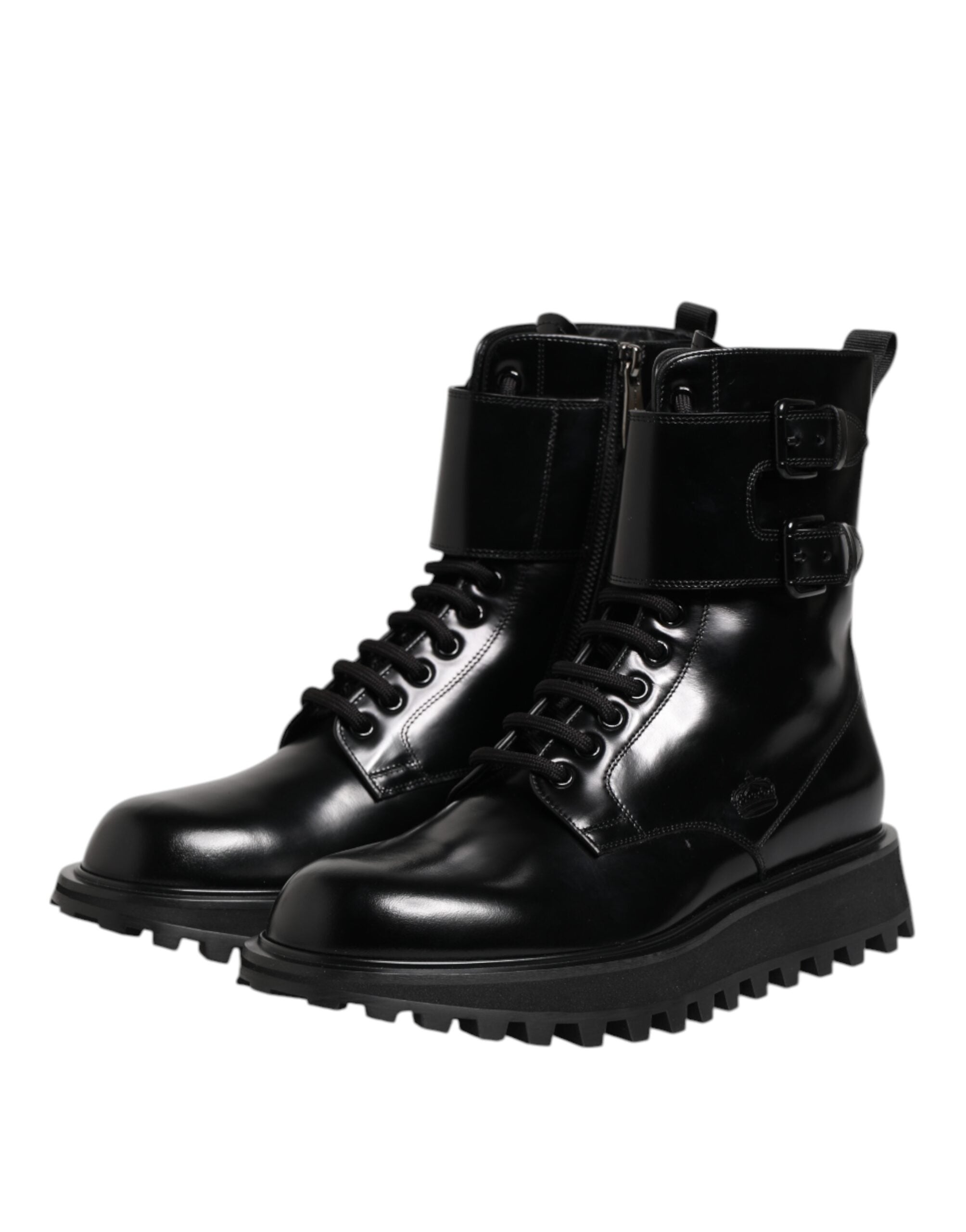 Dolce & Gabbana Black Leather Lace Up Mid Calf Boots Shoes - ACCEXO