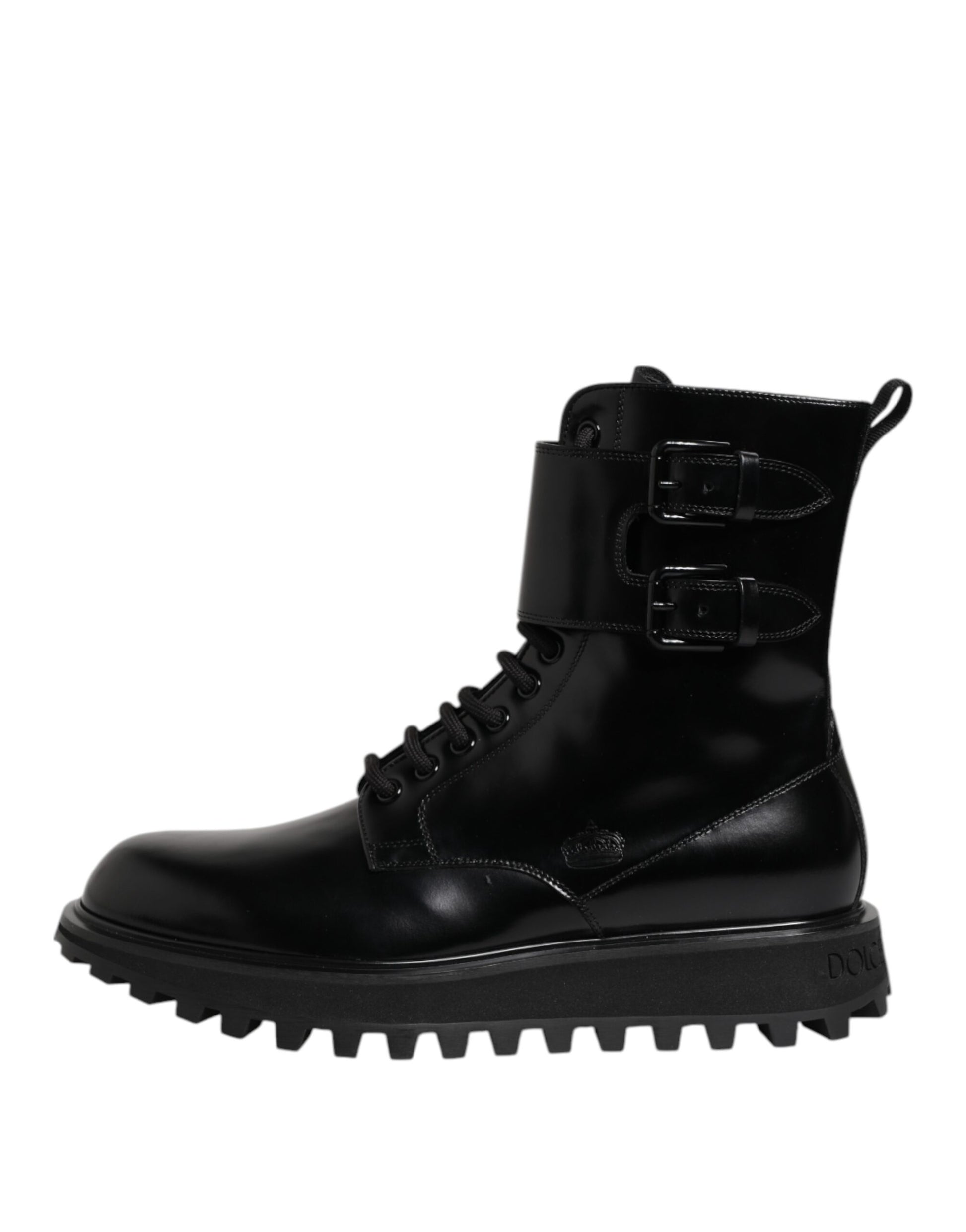 Dolce & Gabbana Black Leather Lace Up Mid Calf Boots Shoes - ACCEXO