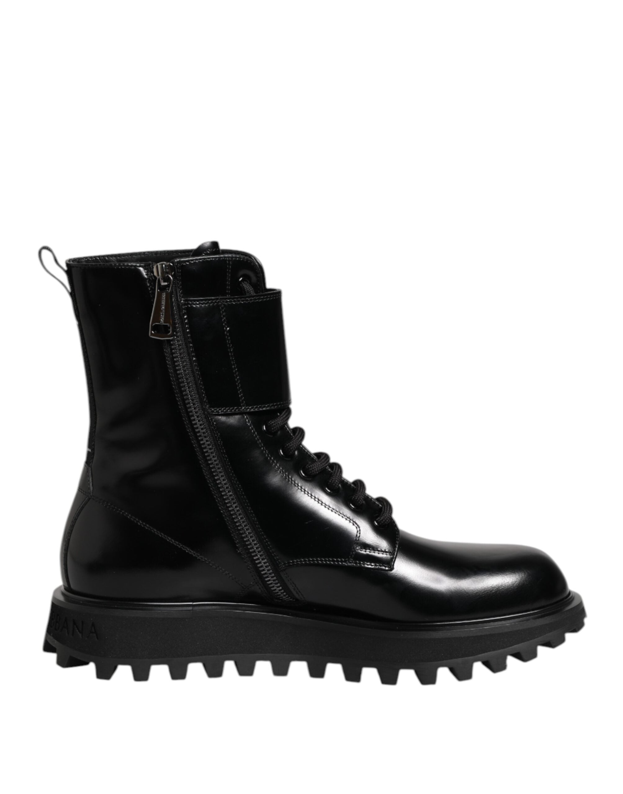 Dolce & Gabbana Black Leather Lace Up Mid Calf Boots Shoes - ACCEXO