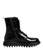 Dolce & Gabbana Black Leather Lace Up Mid Calf Boots Shoes - ACCEXO