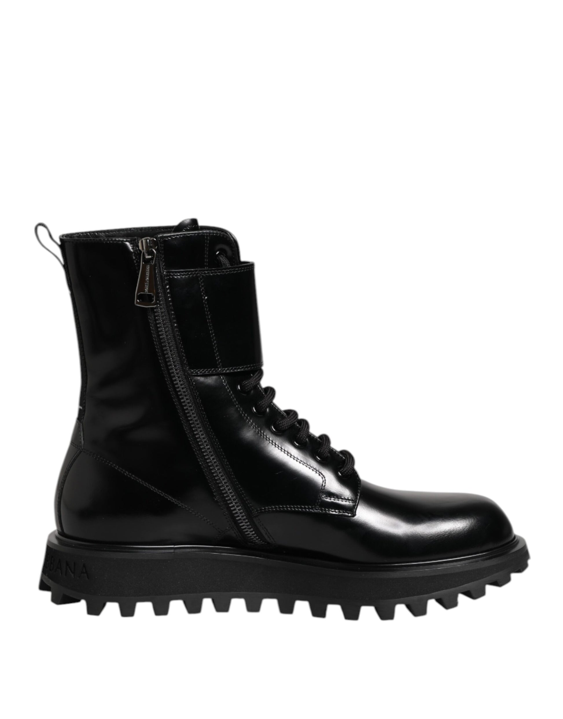 Dolce & Gabbana Black Leather Lace Up Mid Calf Boots Shoes - ACCEXO