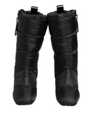 Dolce & Gabbana Black Padded Mid Calf Logo Heel Boots Shoes - ACCEXO
