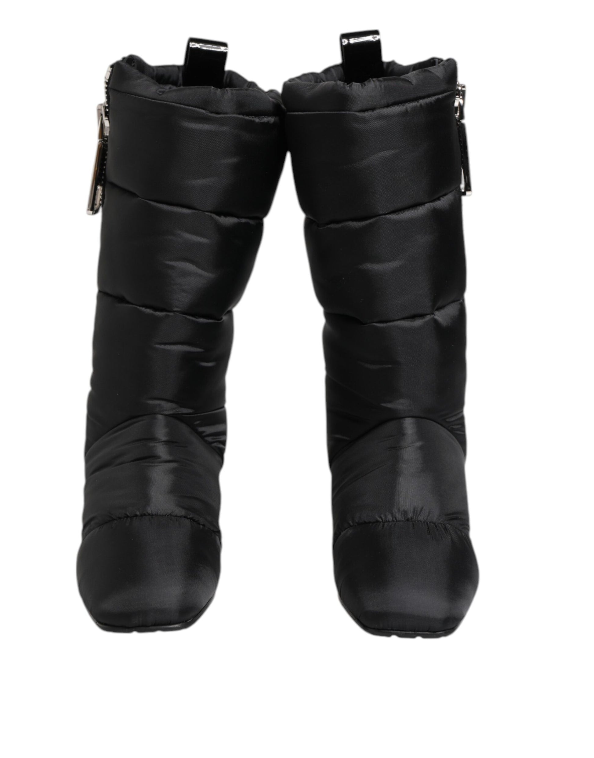 Dolce & Gabbana Black Padded Mid Calf Logo Heel Boots Shoes - ACCEXO