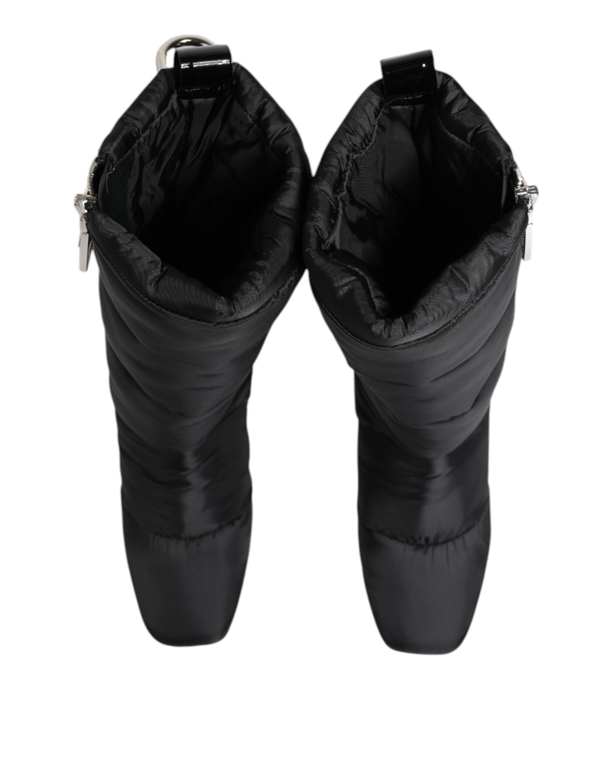 Dolce & Gabbana Black Padded Mid Calf Logo Heel Boots Shoes - ACCEXO