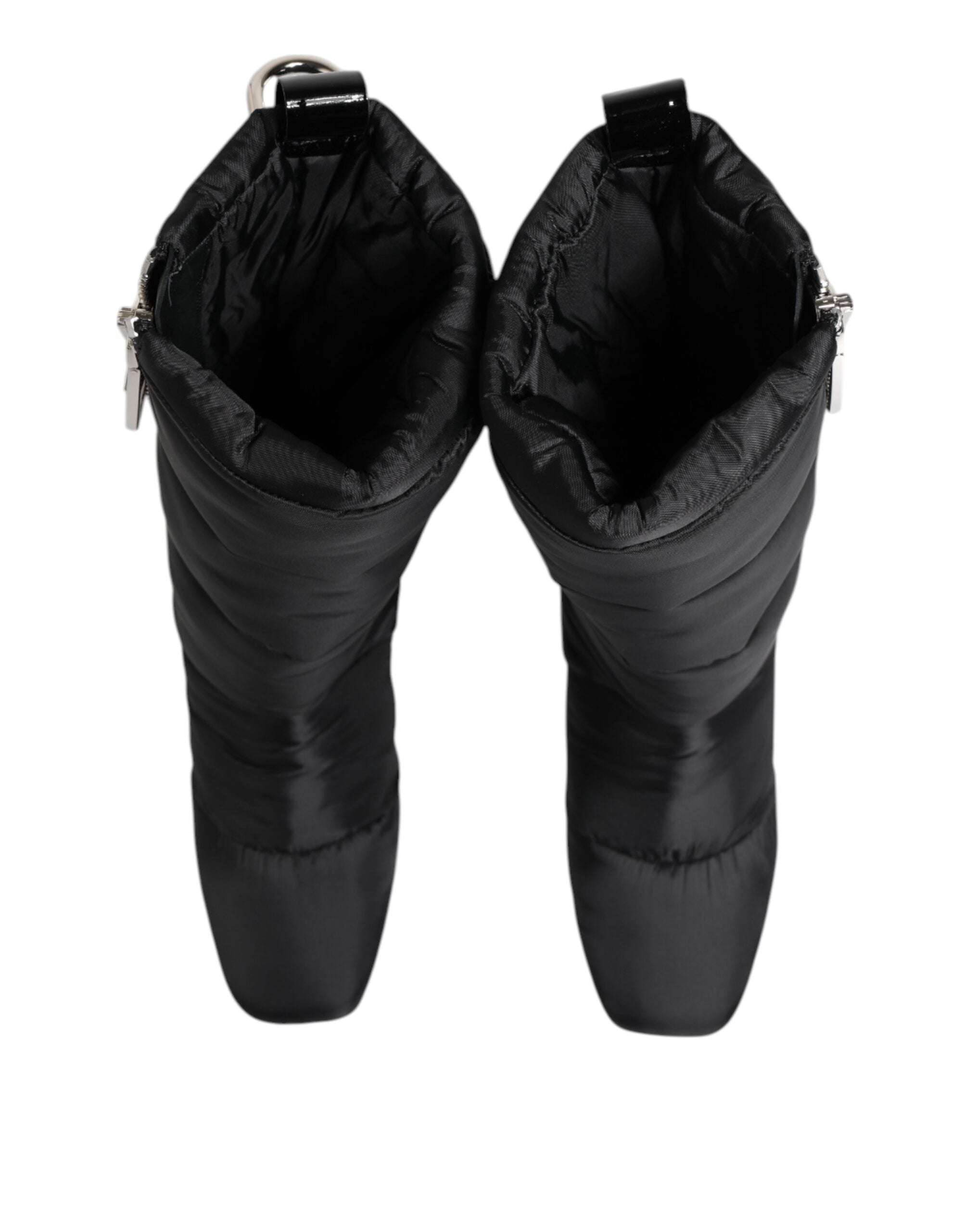 Dolce & Gabbana Black Padded Mid Calf Logo Heel Boots Shoes - ACCEXO