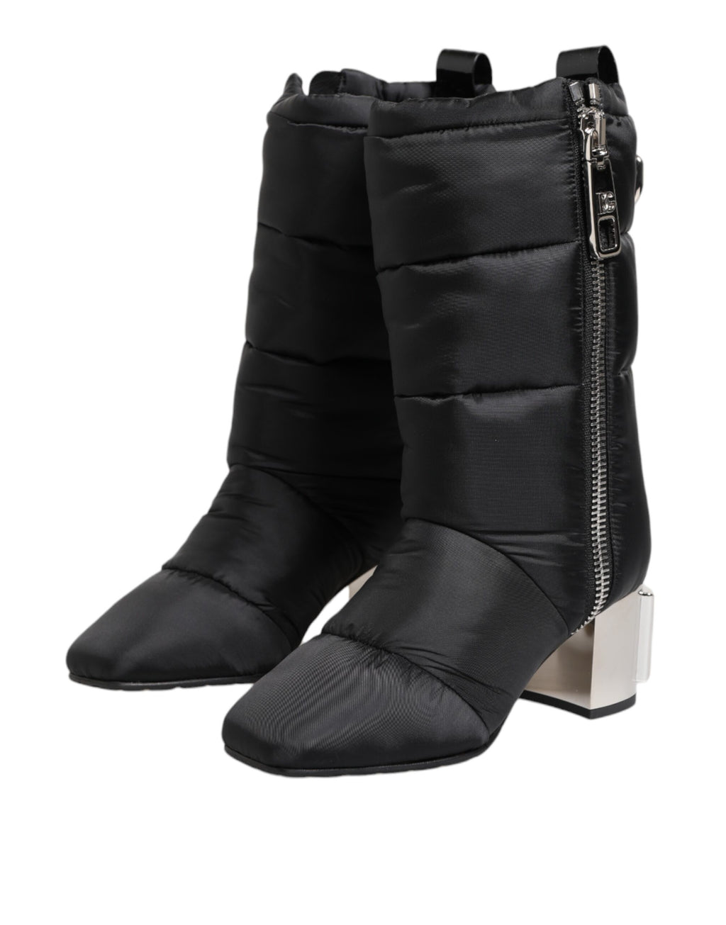 Dolce & Gabbana Black Padded Mid Calf Logo Heel Boots Shoes - ACCEXO