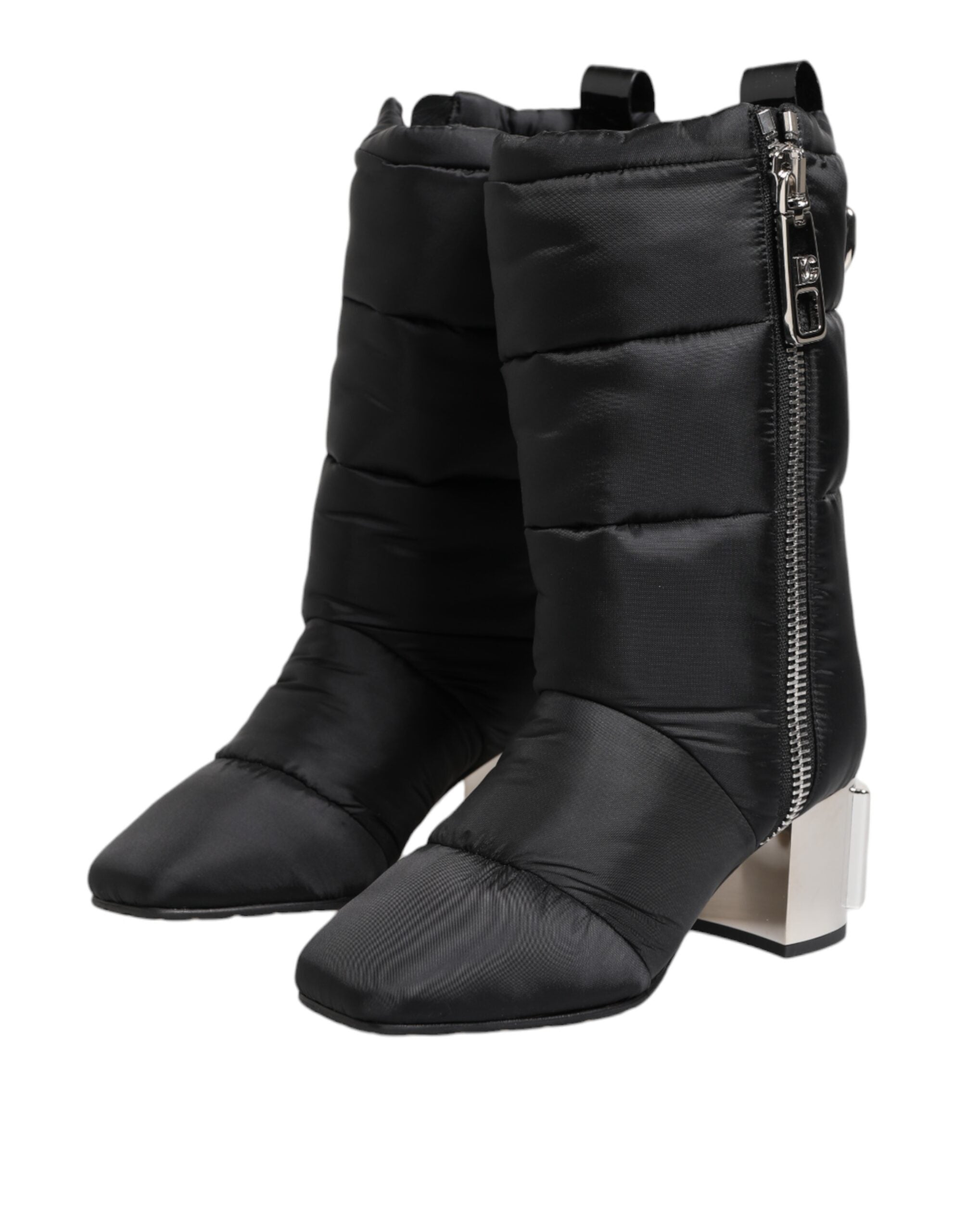 Dolce & Gabbana Black Padded Mid Calf Logo Heel Boots Shoes - ACCEXO