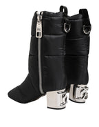 Dolce & Gabbana Black Padded Mid Calf Logo Heel Boots Shoes - ACCEXO