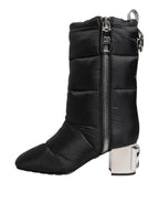Dolce & Gabbana Black Padded Mid Calf Logo Heel Boots Shoes - ACCEXO