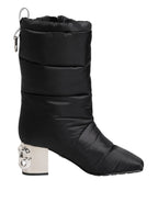 Dolce & Gabbana Black Padded Mid Calf Logo Heel Boots Shoes - ACCEXO