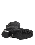 Dolce & Gabbana Black Padded Mid Calf Logo Heel Boots Shoes - ACCEXO