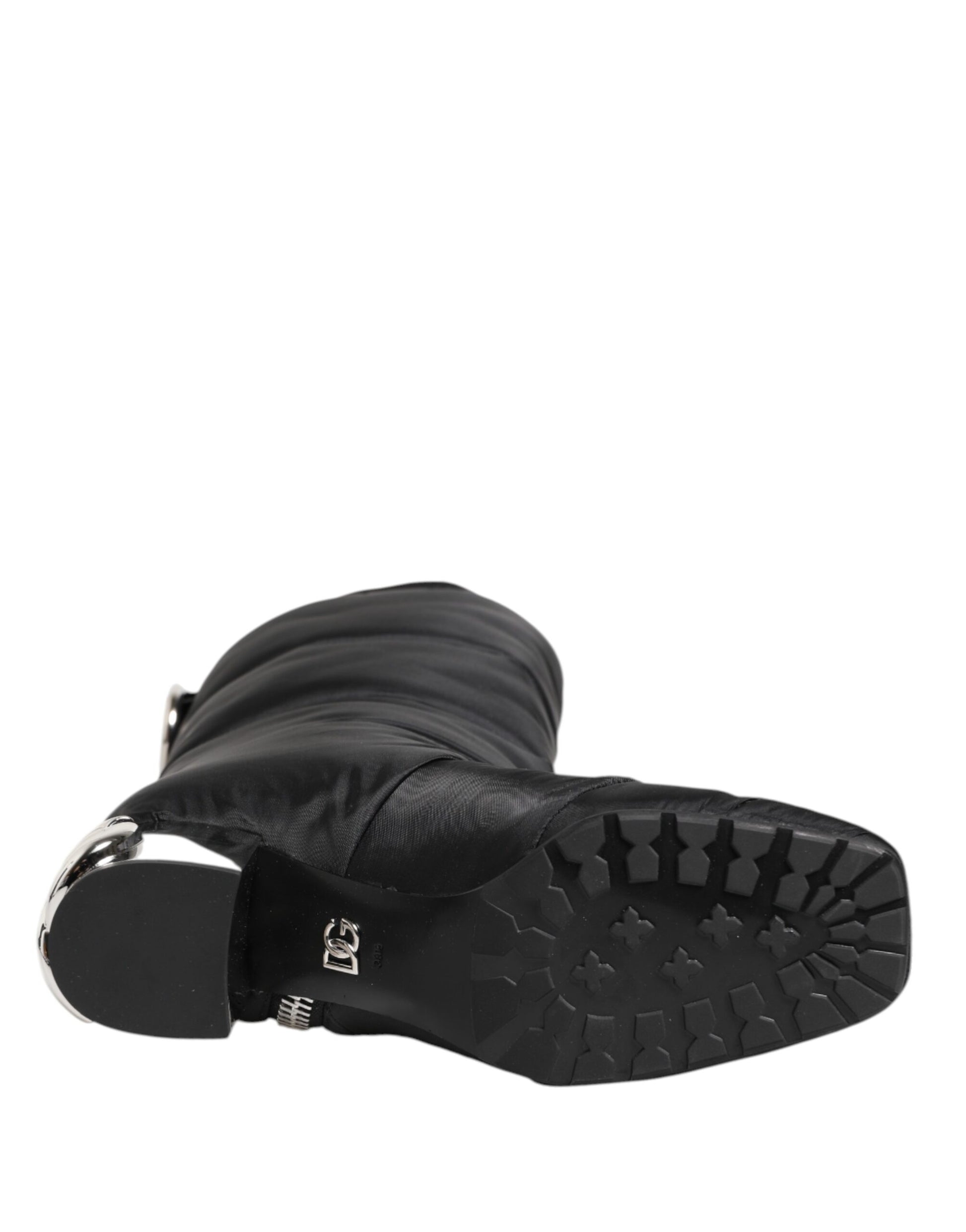 Dolce & Gabbana Black Padded Mid Calf Logo Heel Boots Shoes - ACCEXO