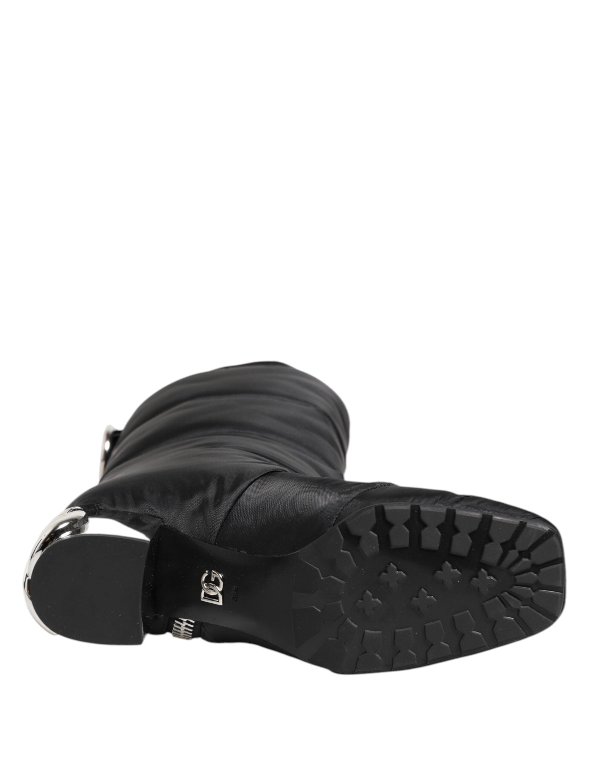 Dolce & Gabbana Black Padded Mid Calf Logo Heel Boots Shoes - ACCEXO