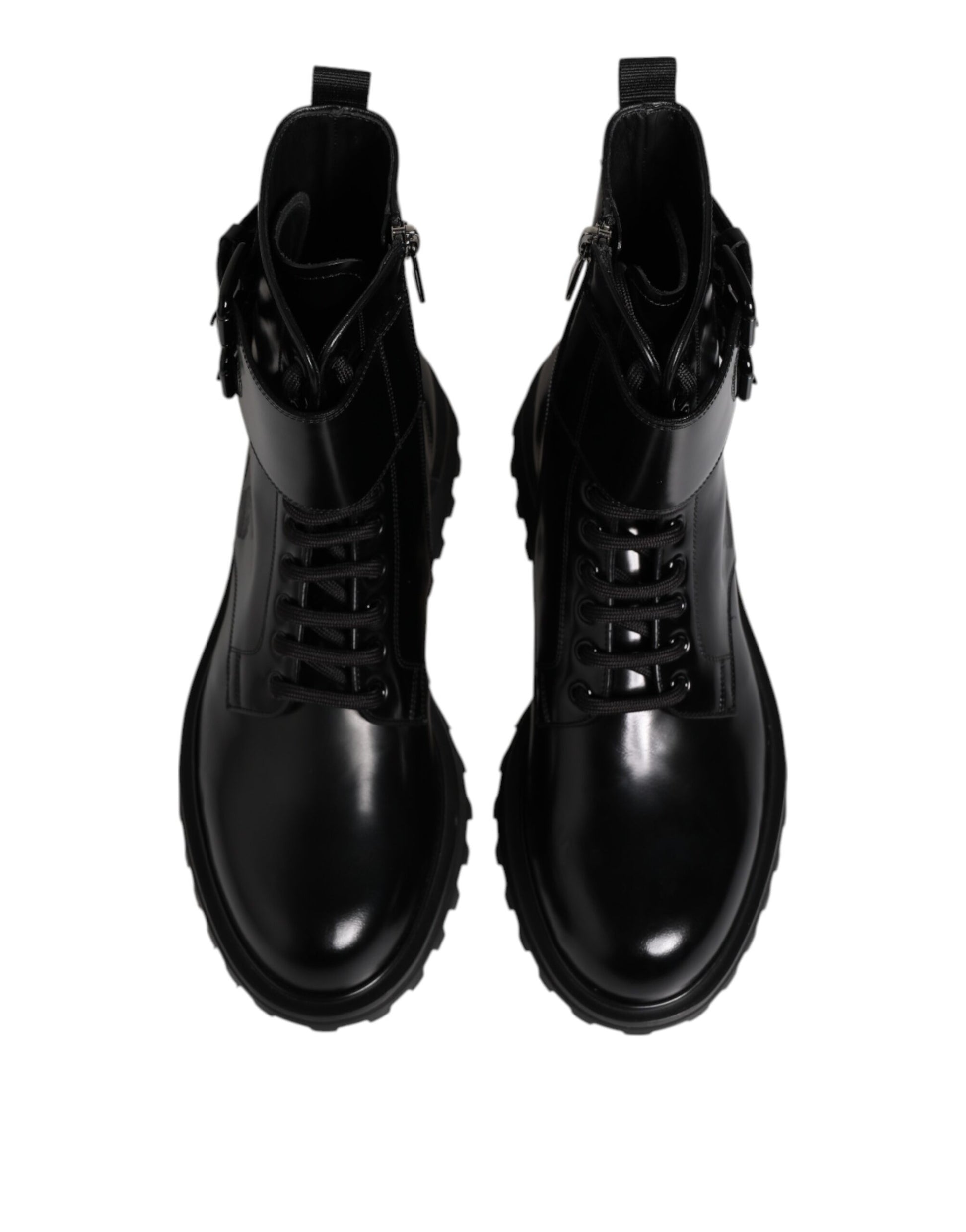 Dolce & Gabbana Black Leather Lace Up Mid Calf Boots Shoes - ACCEXO
