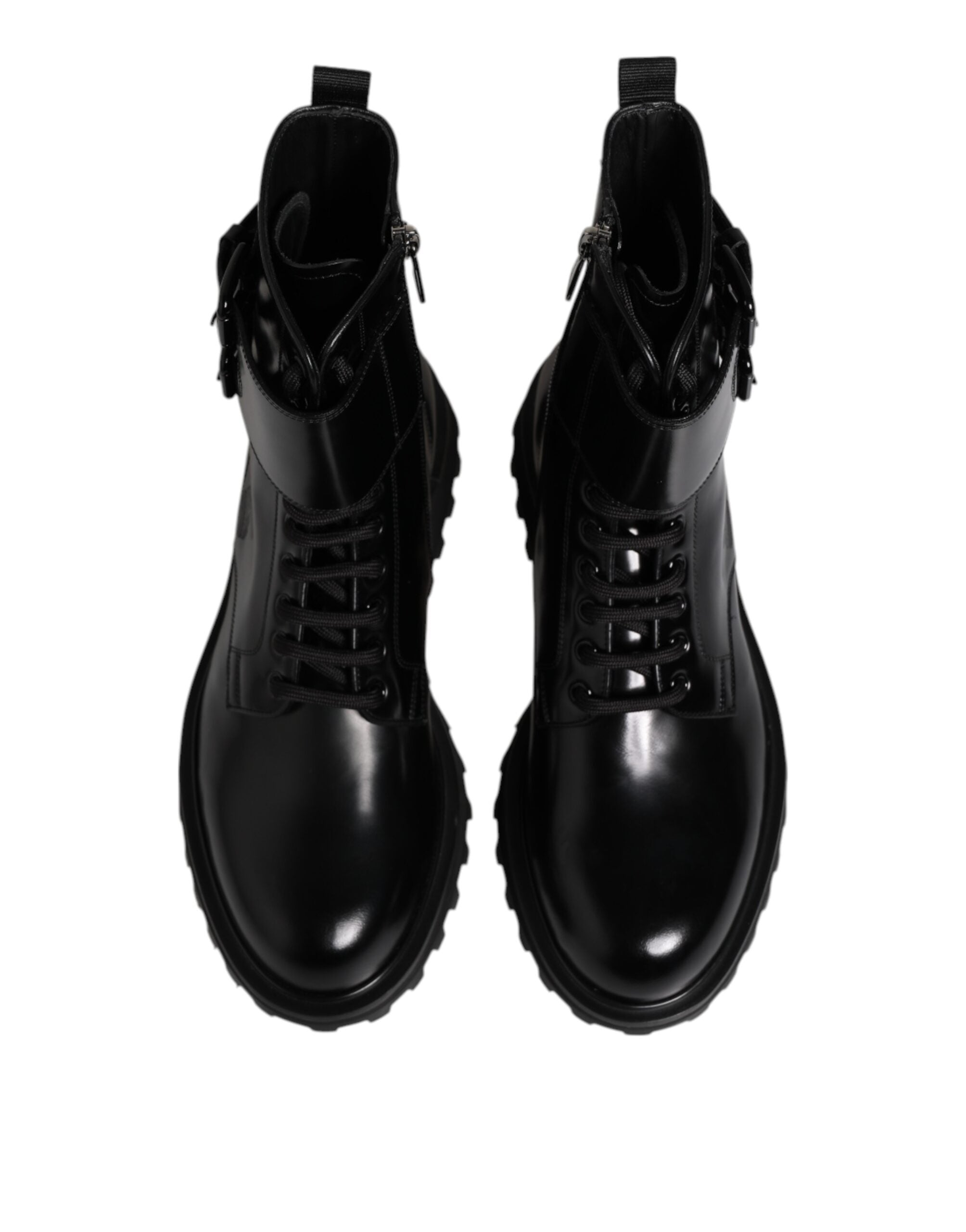 Dolce & Gabbana Black Leather Lace Up Mid Calf Boots Shoes - ACCEXO