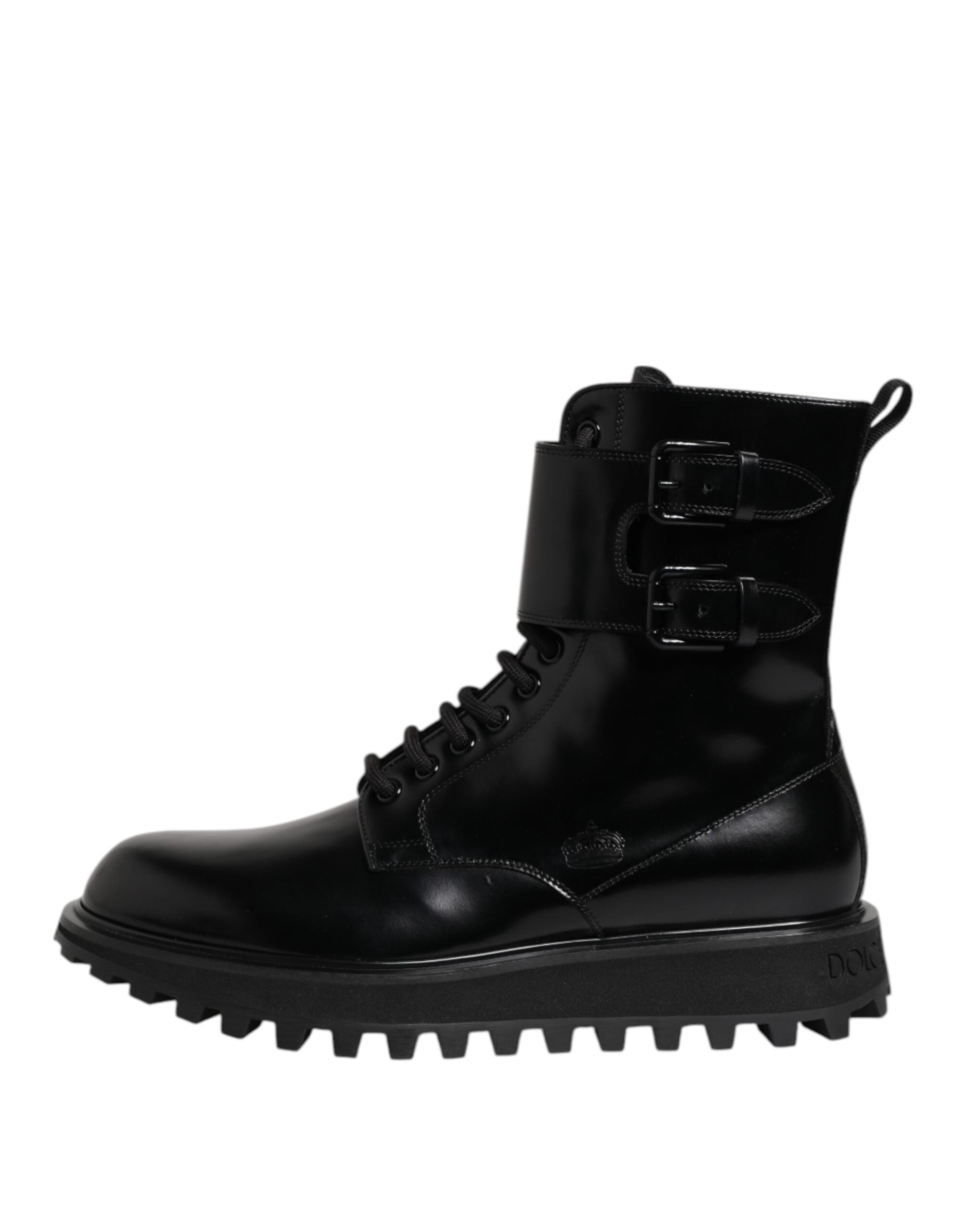 Dolce & Gabbana Black Leather Lace Up Mid Calf Boots Shoes - ACCEXO