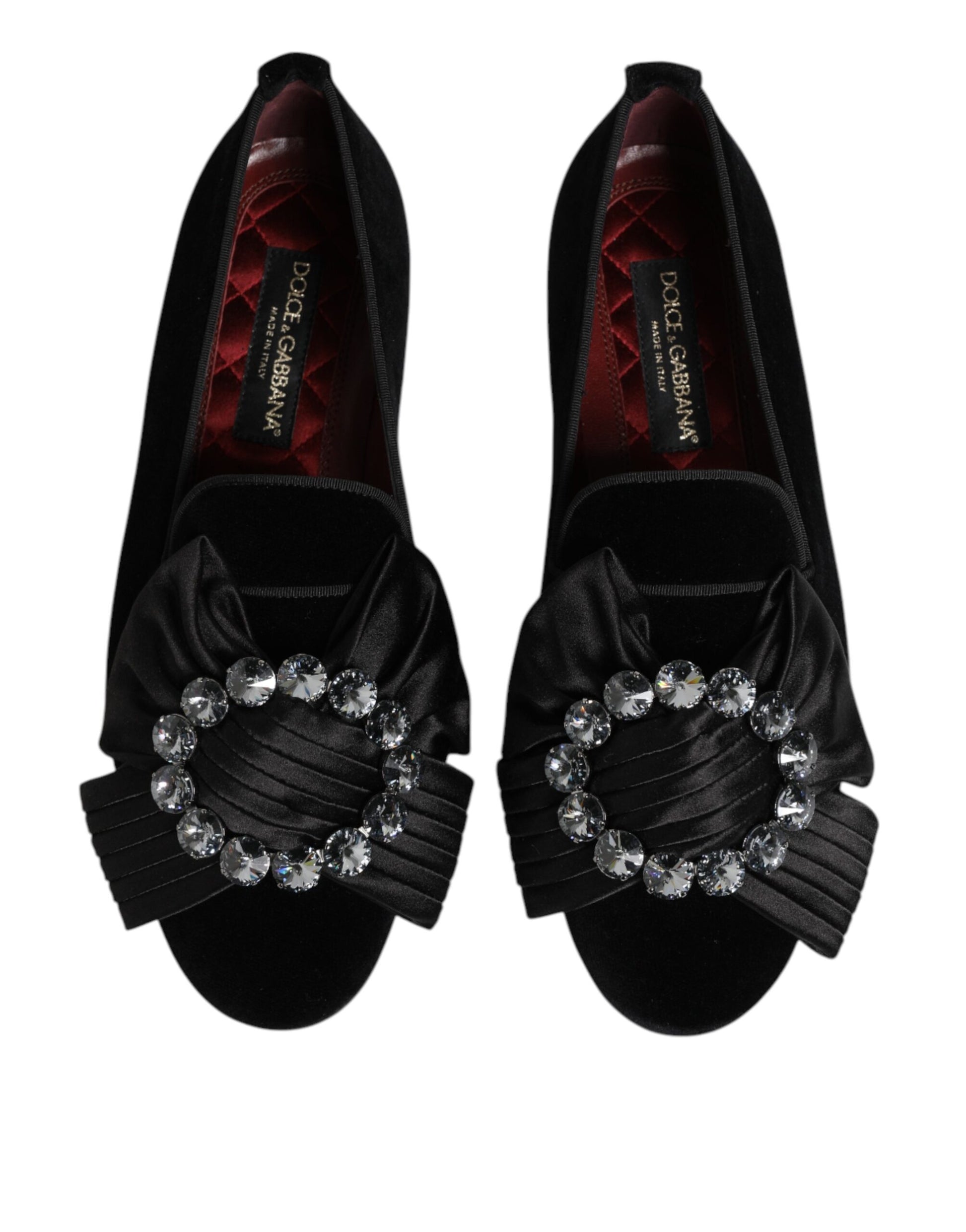 Dolce & Gabbana Black VATICANO Crystal Ribbon Slip On Shoes - ACCEXO
