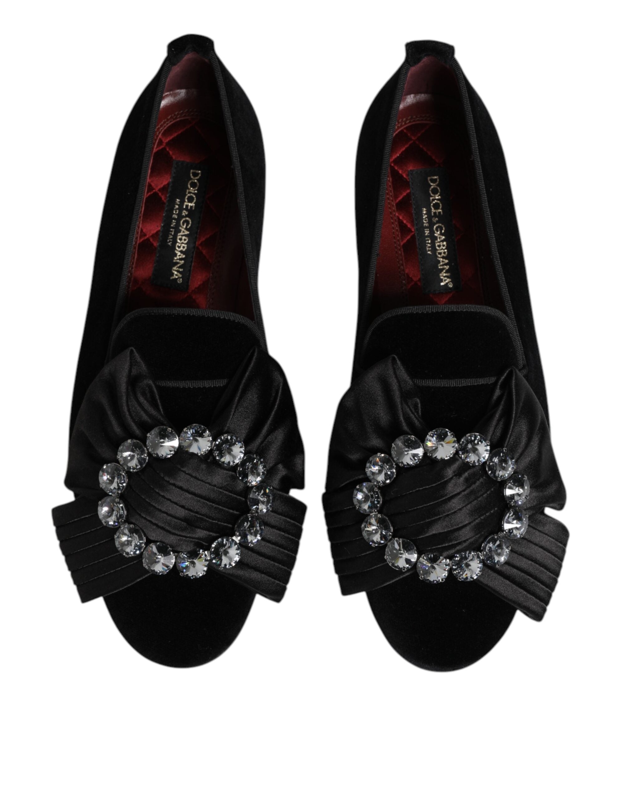 Dolce & Gabbana Black VATICANO Crystal Ribbon Slip On Shoes - ACCEXO