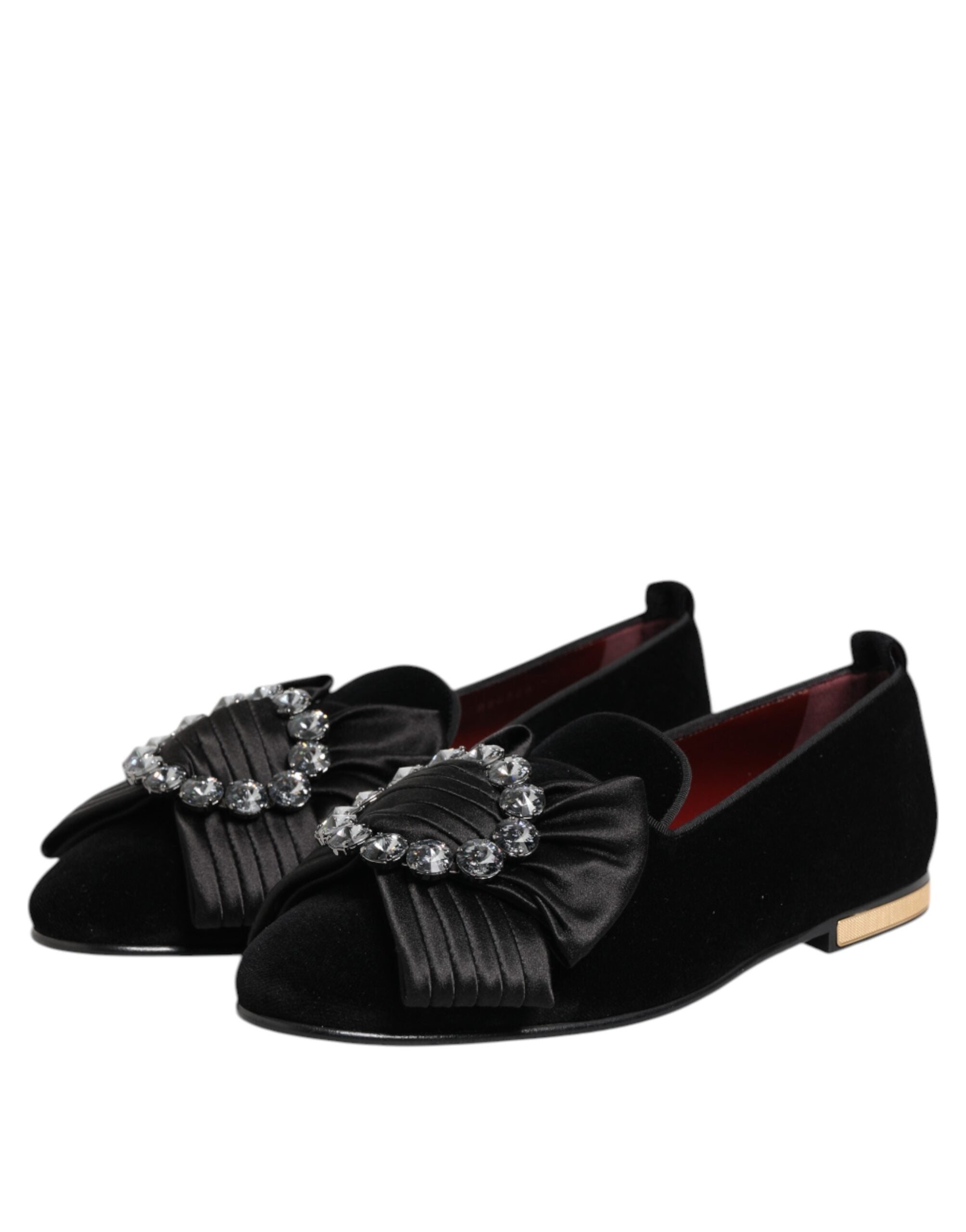 Dolce & Gabbana Black VATICANO Crystal Ribbon Slip On Shoes - ACCEXO