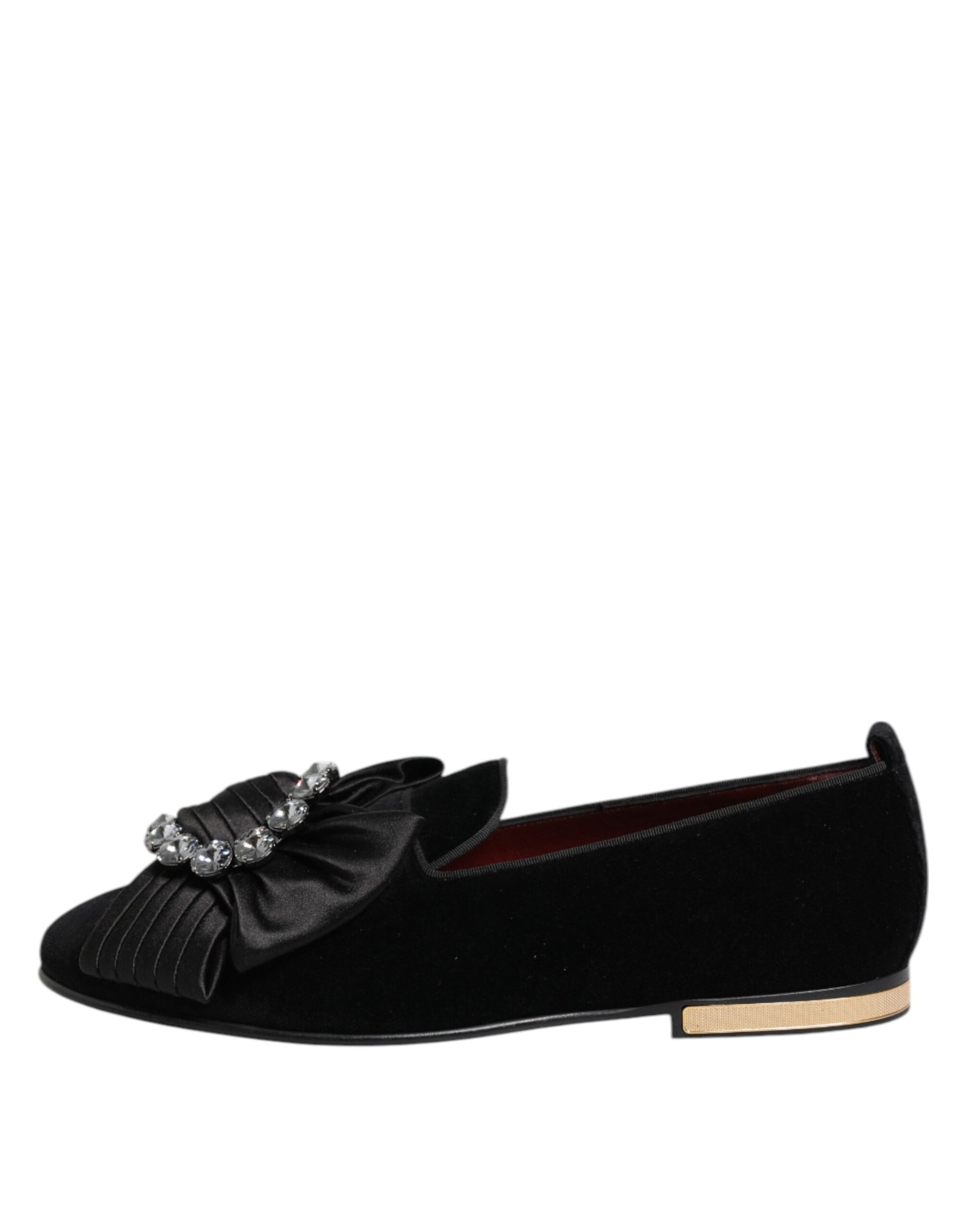 Dolce & Gabbana Black VATICANO Crystal Ribbon Slip On Shoes - ACCEXO