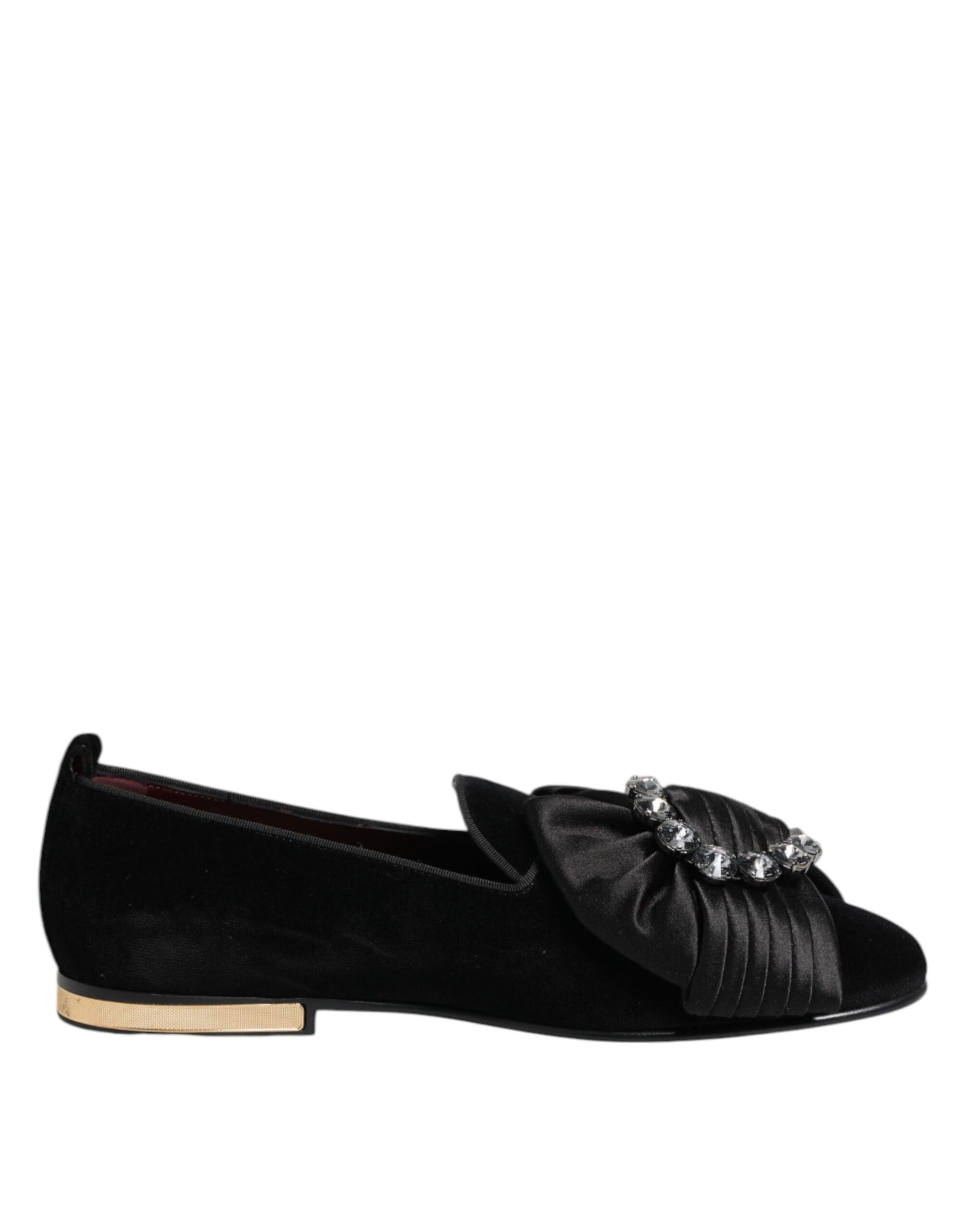 Dolce & Gabbana Black VATICANO Crystal Ribbon Slip On Shoes - ACCEXO