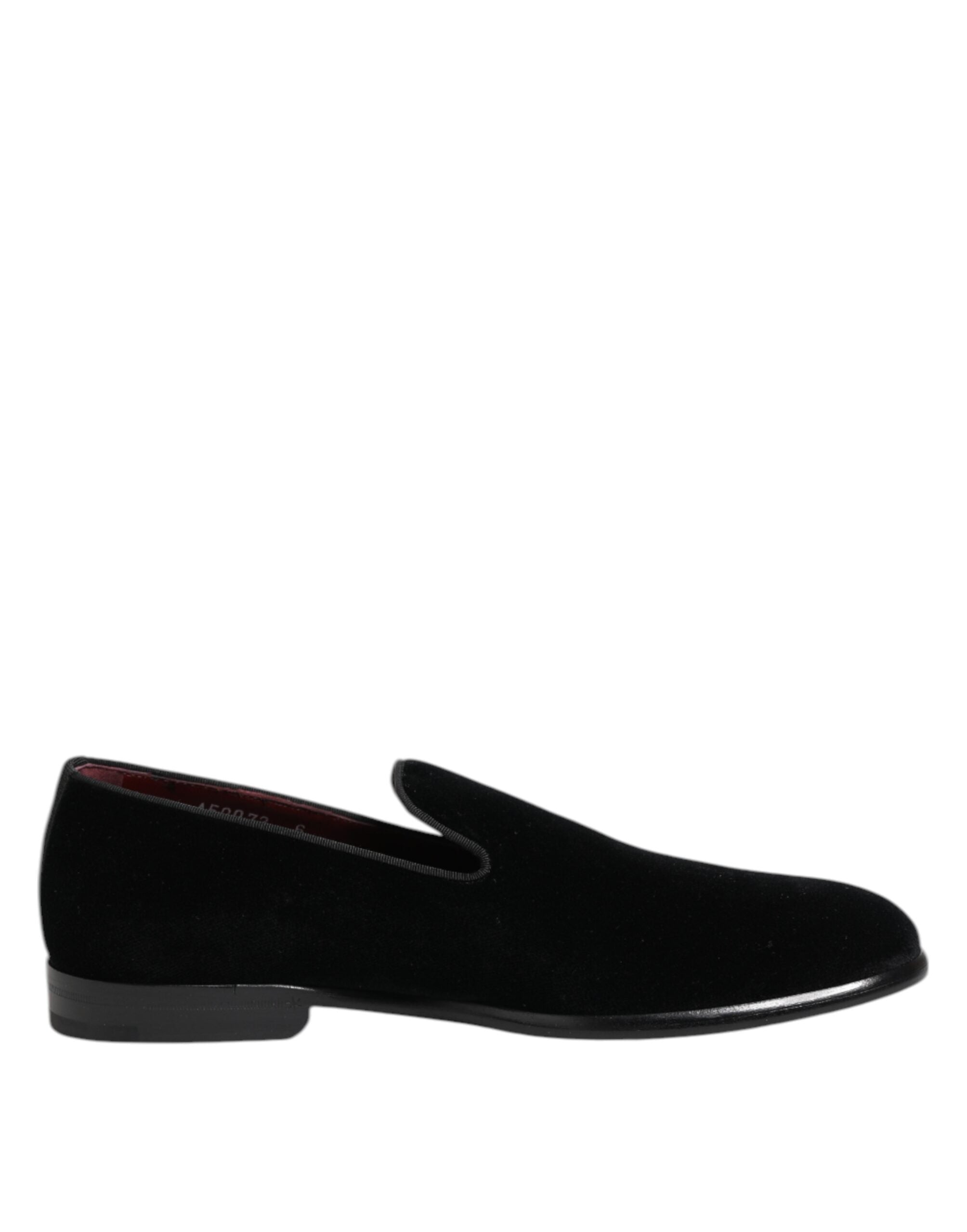Dolce & Gabbana Black Velvet Loafers Formal Men Dress Shoes - ACCEXO