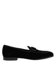 Dolce & Gabbana Black Velvet Loafers Formal Men Dress Shoes - ACCEXO