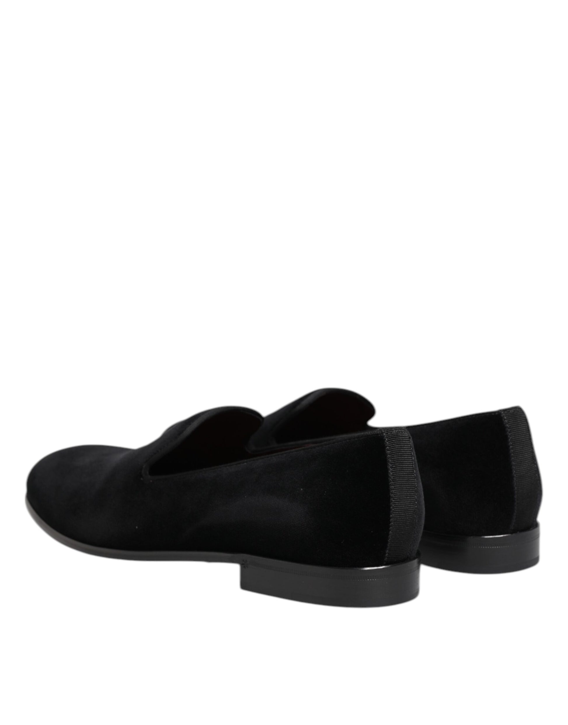 Dolce & Gabbana Black Velvet Slip On Loafers Men Formal Shoes - ACCEXO