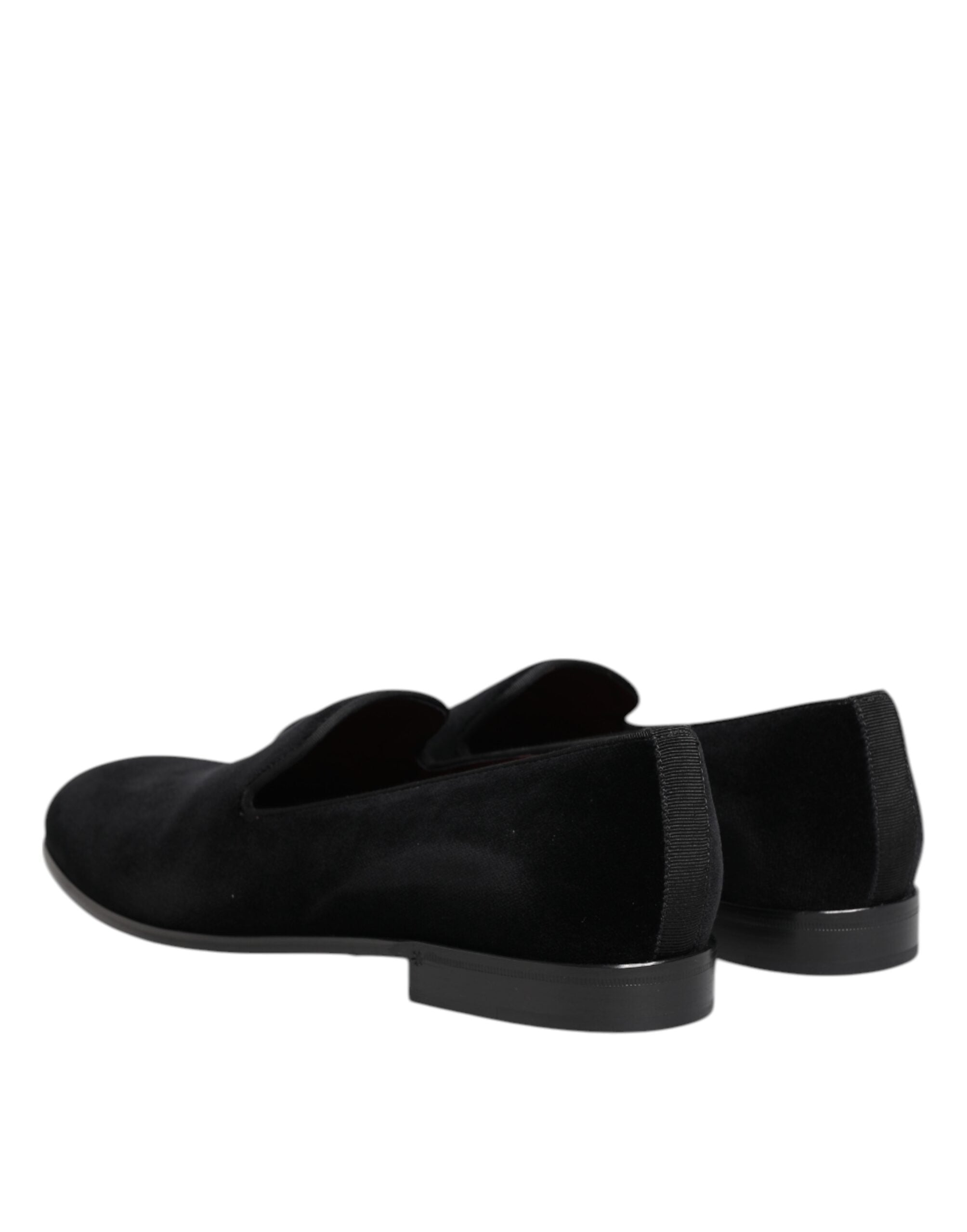 Dolce & Gabbana Black Velvet Slip On Loafers Men Formal Shoes - ACCEXO