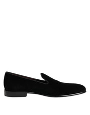 Dolce & Gabbana Black Velvet Slip On Loafers Men Formal Shoes - ACCEXO