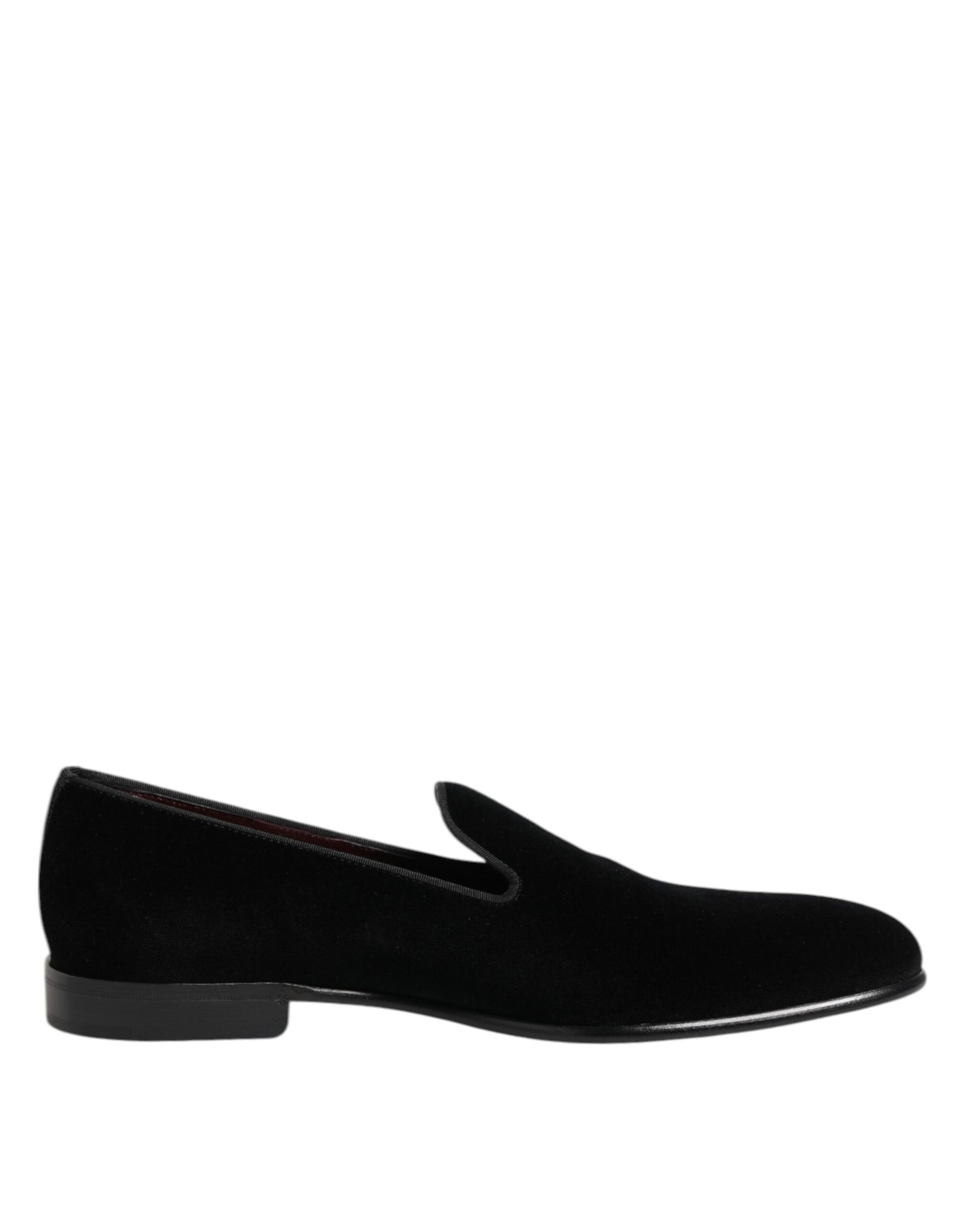 Dolce & Gabbana Black Velvet Slip On Loafers Men Formal Shoes - ACCEXO