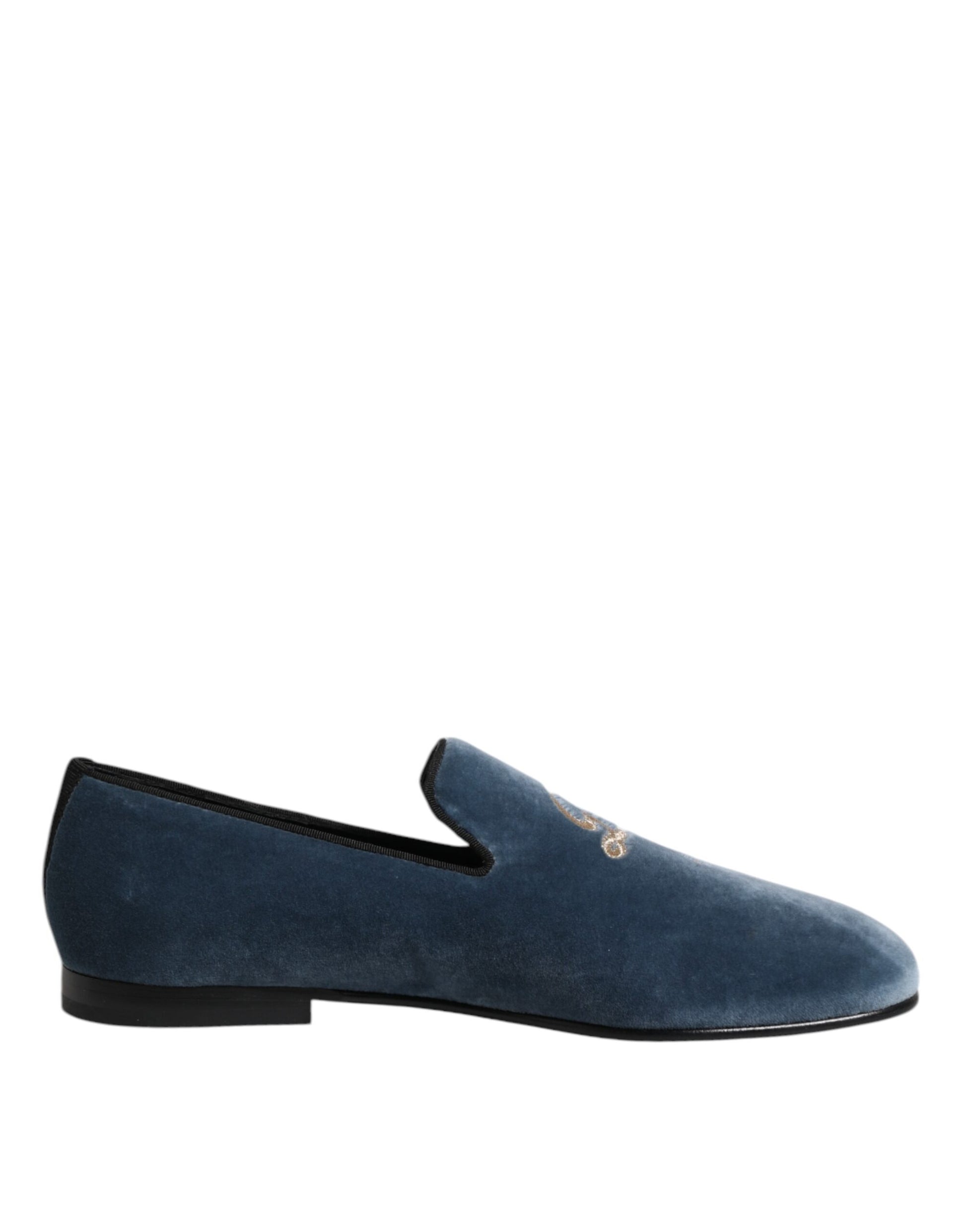 Dolce & Gabbana Blue Velvet DG Logo Loafers Formal Shoes - ACCEXO
