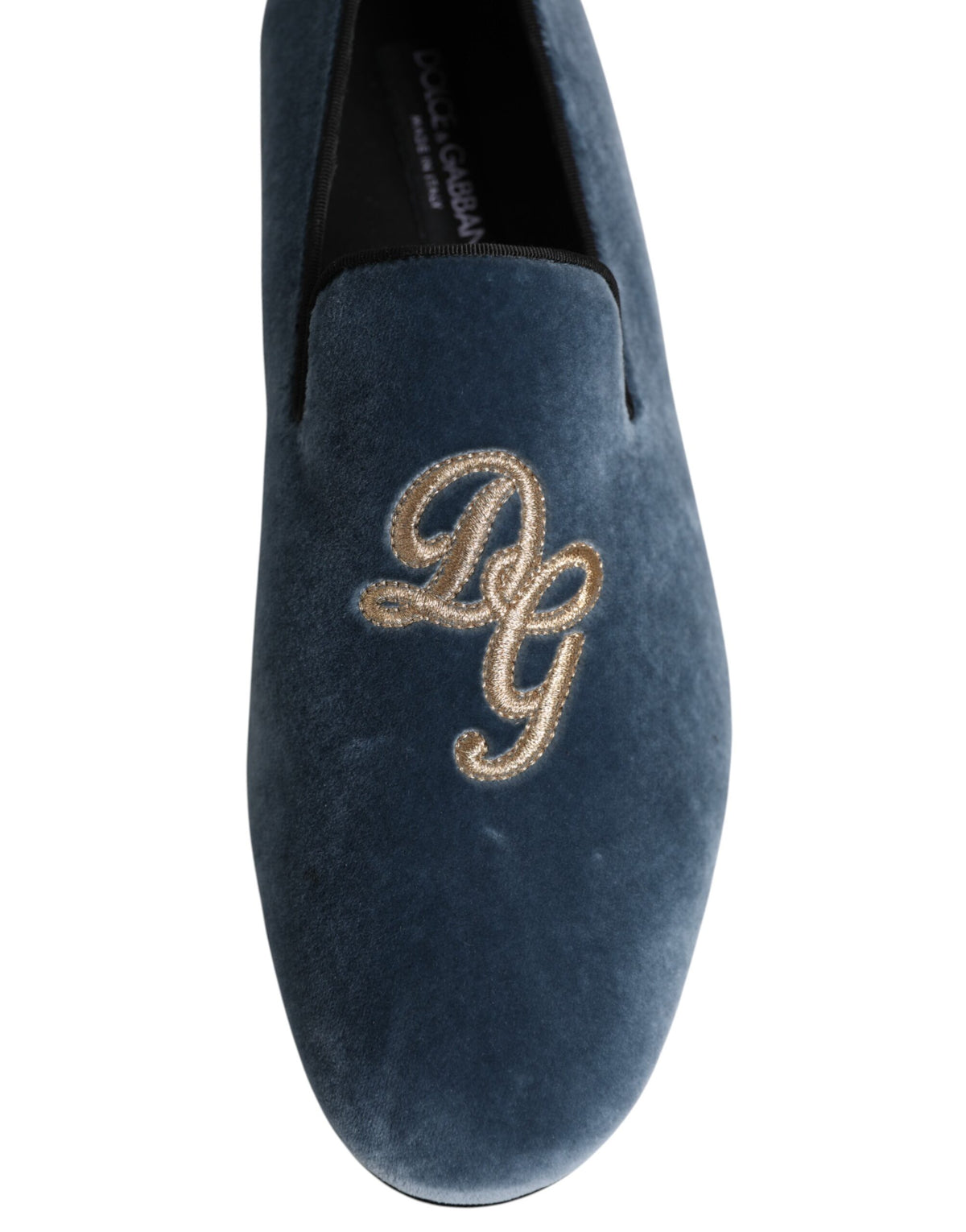 Dolce & Gabbana Blue Velvet DG Logo Loafers Formal Shoes for Men