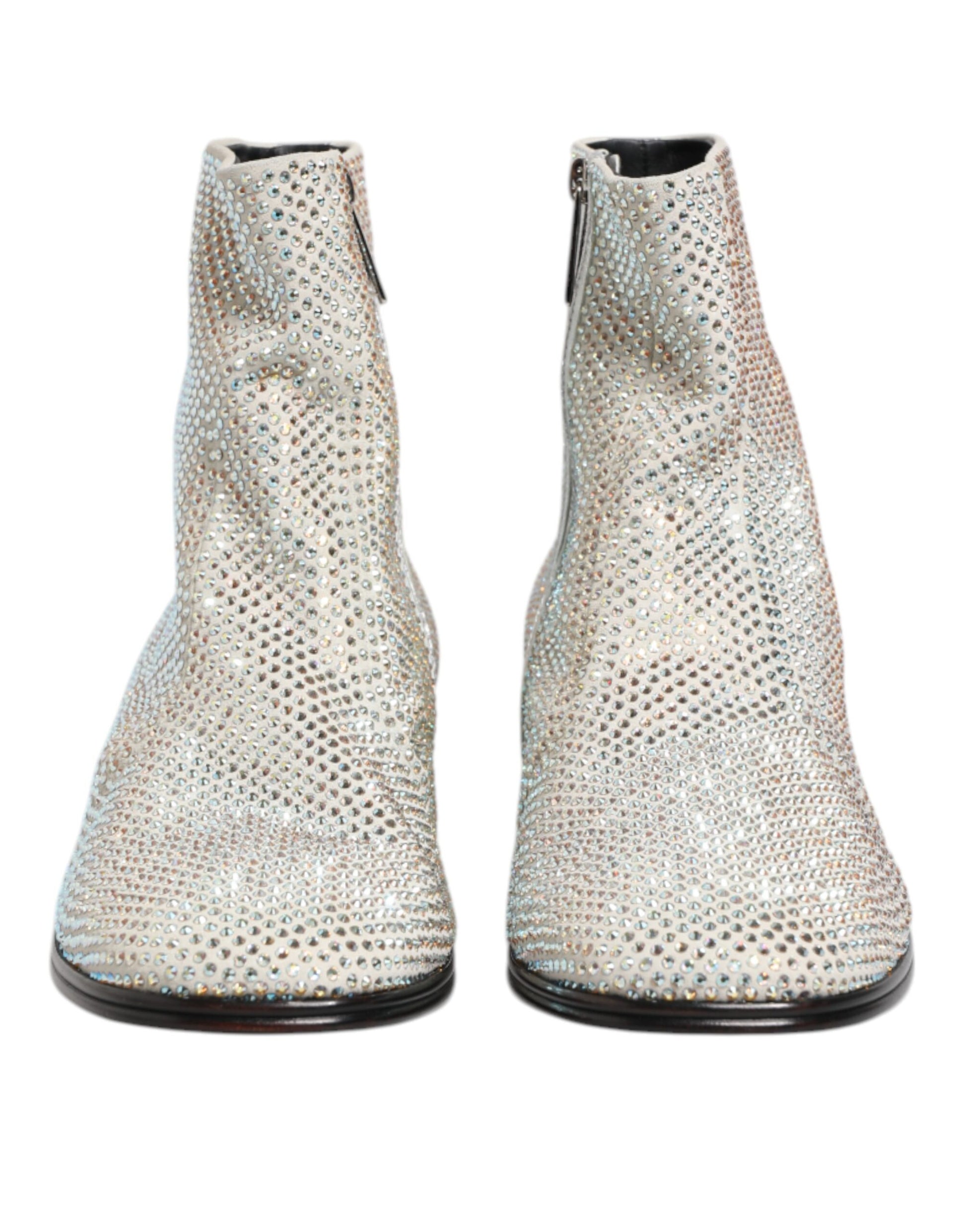 Dolce & Gabbana White Strass DG Logo Heels Ankle Boots Shoes - ACCEXO