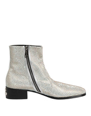 Dolce & Gabbana White Strass DG Logo Heels Ankle Boots Shoes - ACCEXO