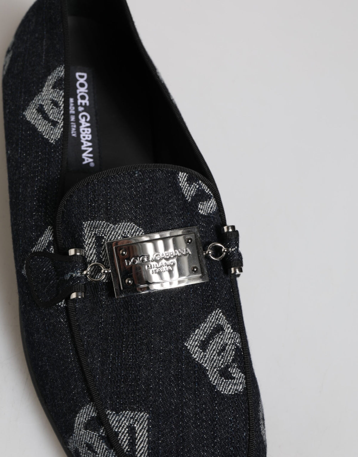 Dolce & Gabbana Blue Logo Cotton Loafers Formal Dress Shoes for Men