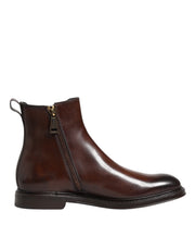 Dolce & Gabbana Brown Chelsea Leather Mid Calf Boots Shoes for Men
