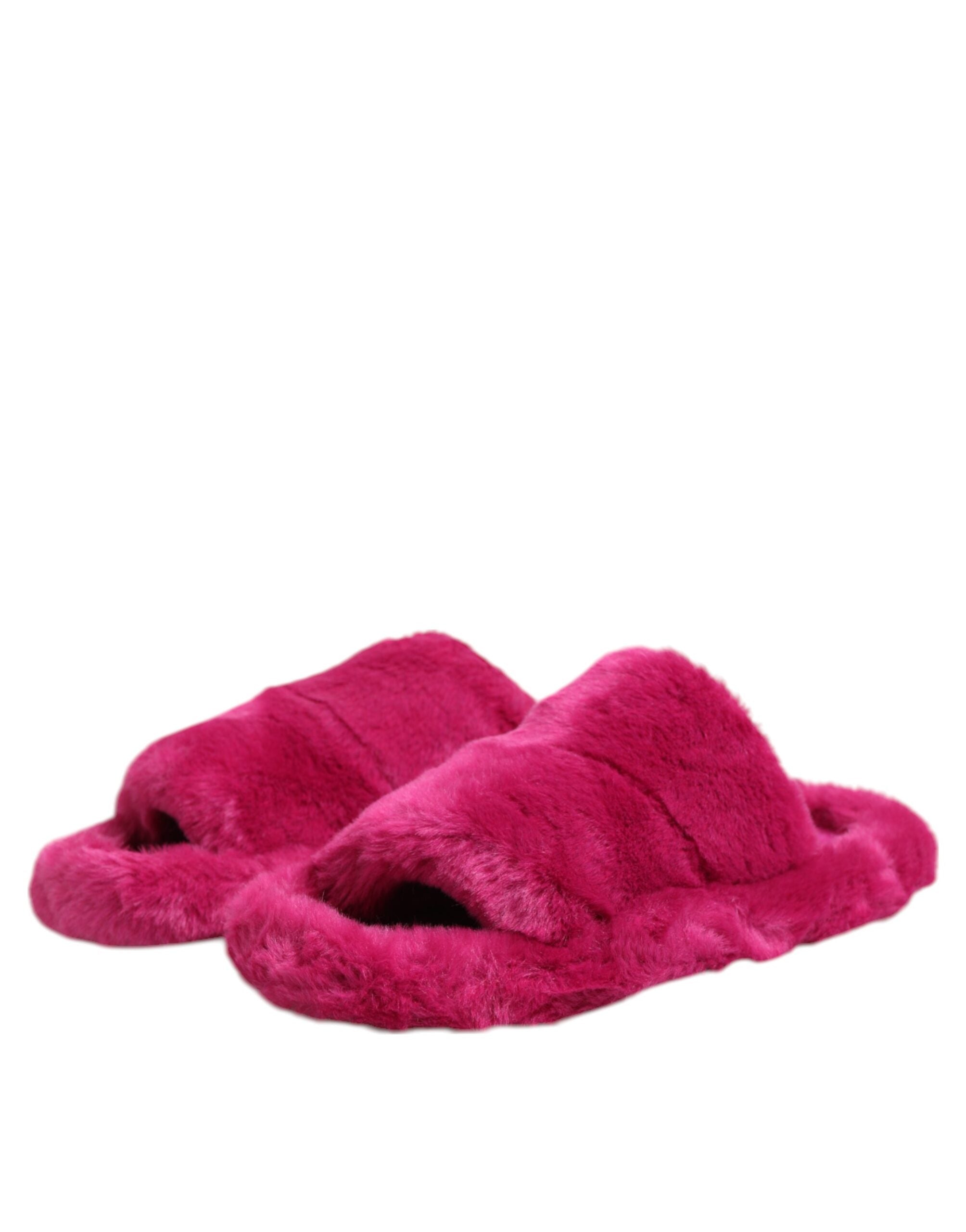 Dolce & Gabbana Pink Acrylic Faux Fur Mens Flats Sandals Shoes - ACCEXO