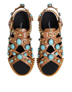 Dolce & Gabbana Brown Leather Studded Slides Sandals Shoes - ACCEXO